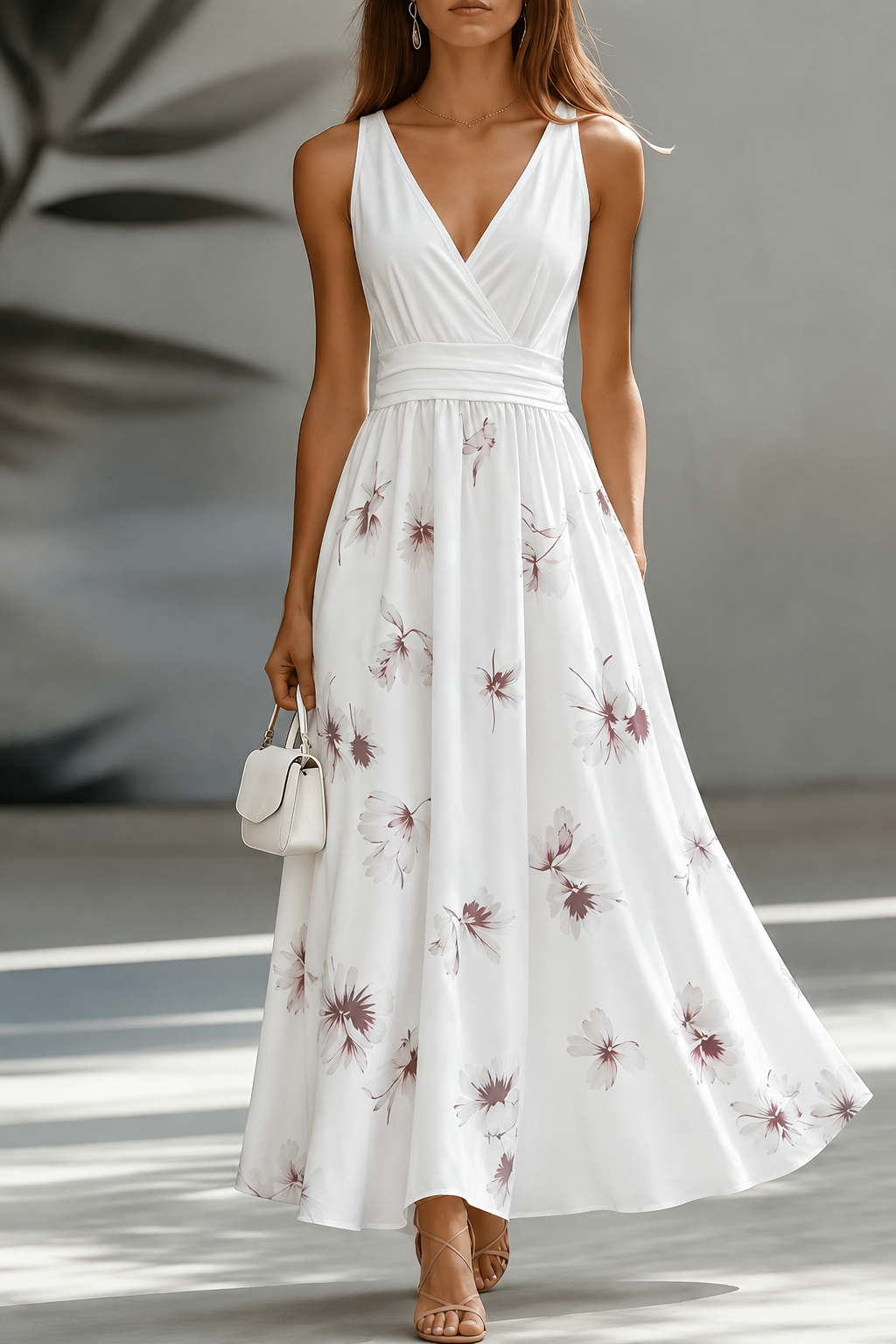 Sylvie | Women's V-Neck Floral Print Sleeveless Maxi Dress