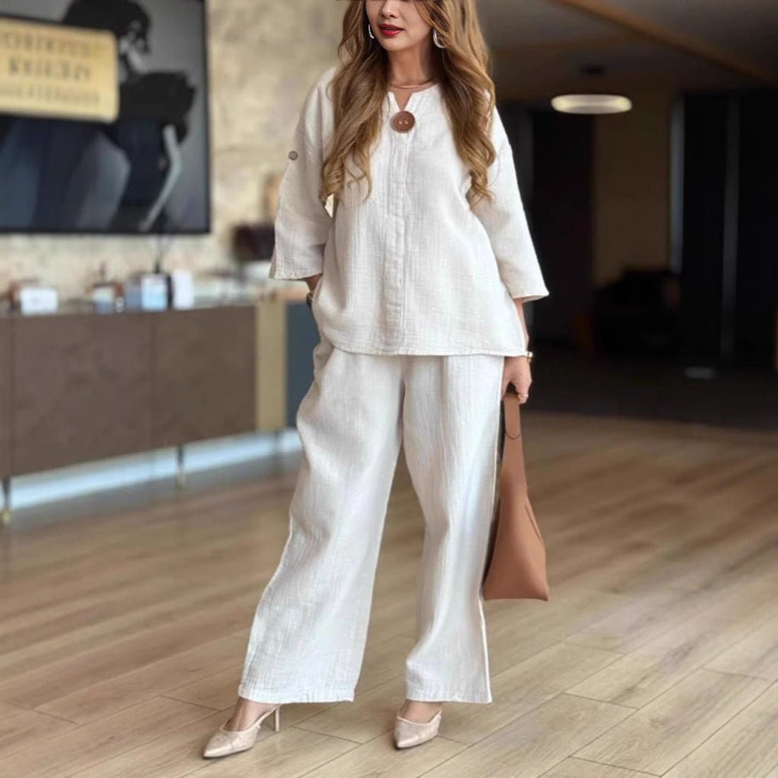 Linnea | Women's 3/4 Sleeve Tunic Wide Leg Pants Set