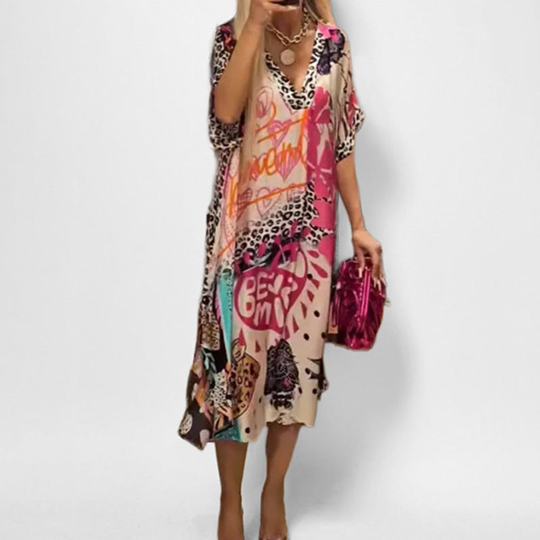 Petra | Women's Graphic Print V-Neck Midi Dress