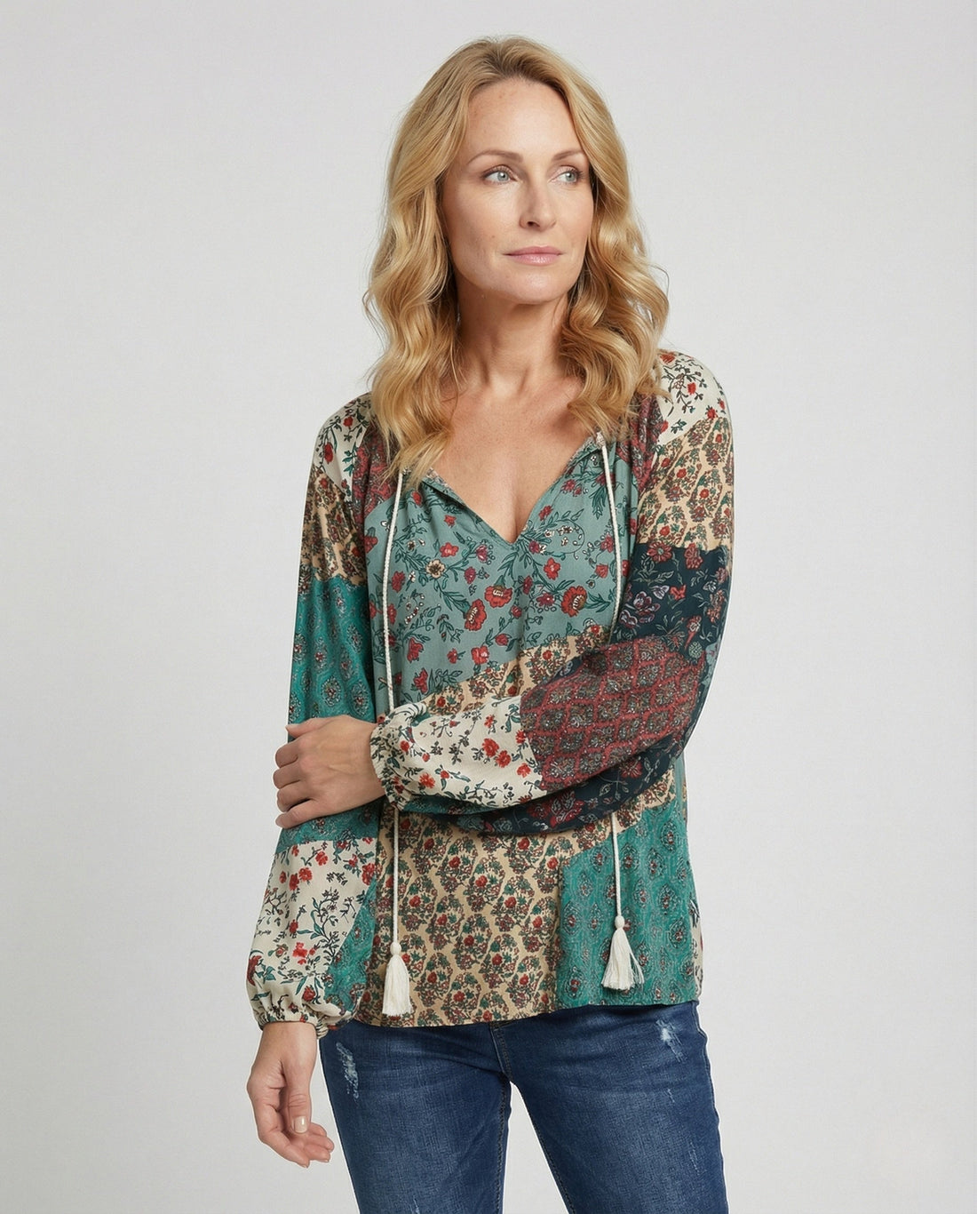 Tierney | Women's Boho Patchwork Long Sleeve Blouse