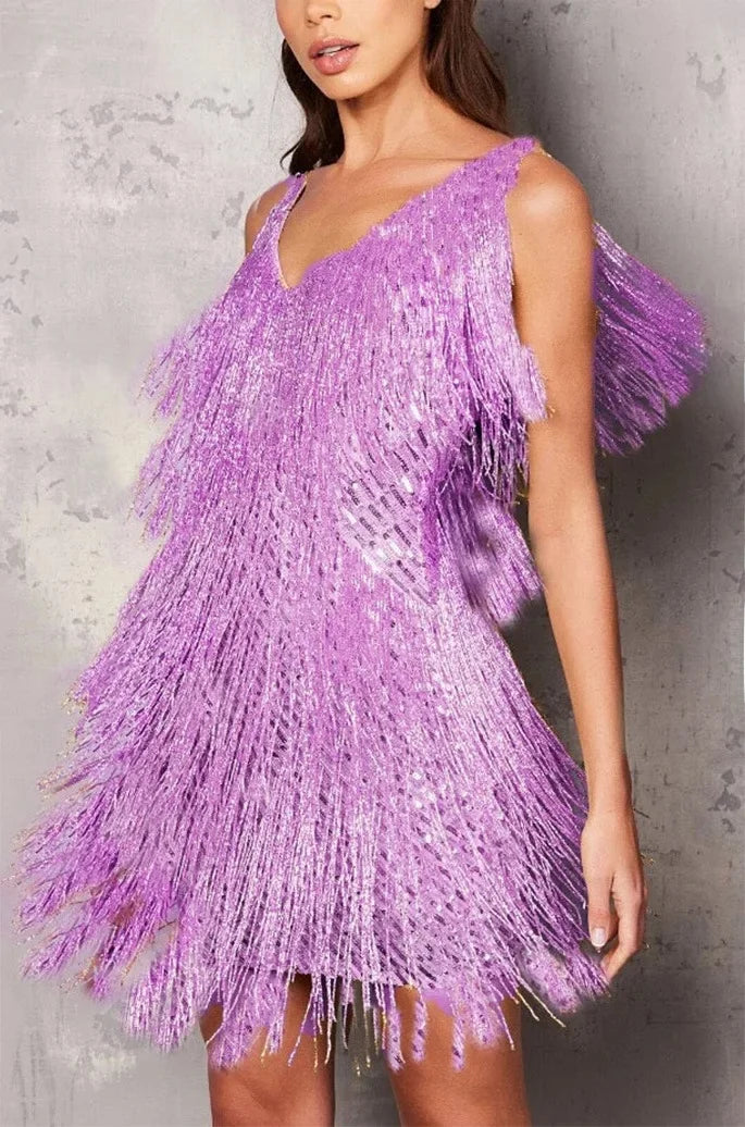 Vesper | Women's Sequin Fringe V-Neck Mini Dress