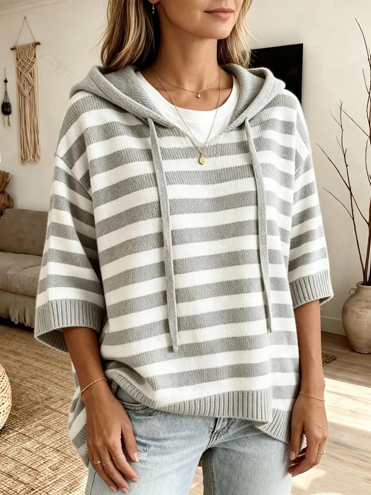 Leontine | Women's Striped Hooded Knit Sweater