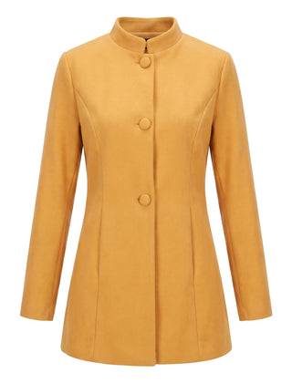 Women's stand collar coat in yellow, front view