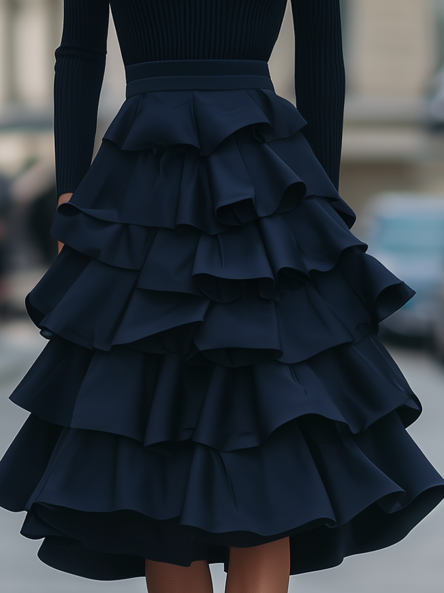 Odessa | Women's Turtleneck Ruffle Tiered Midi Dress