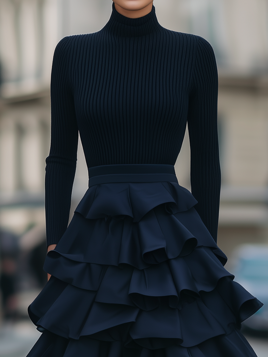 Odessa | Women's Turtleneck Ruffle Tiered Midi Dress