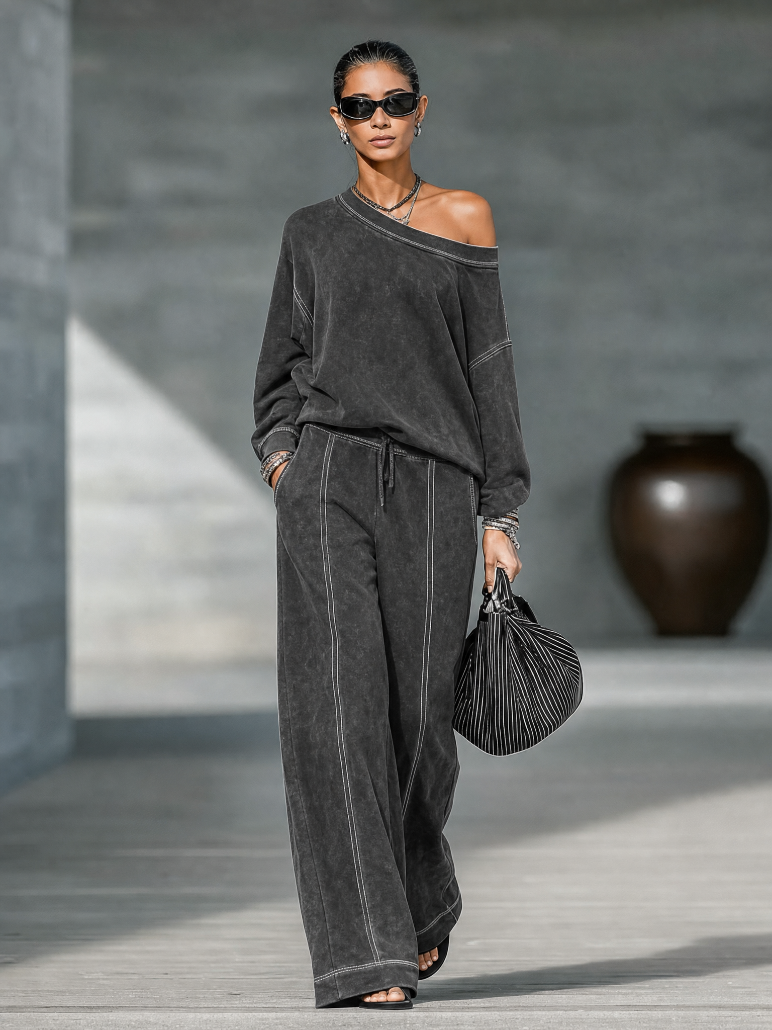 Talia | Women's One-Shoulder Sweatshirt & Pants Set