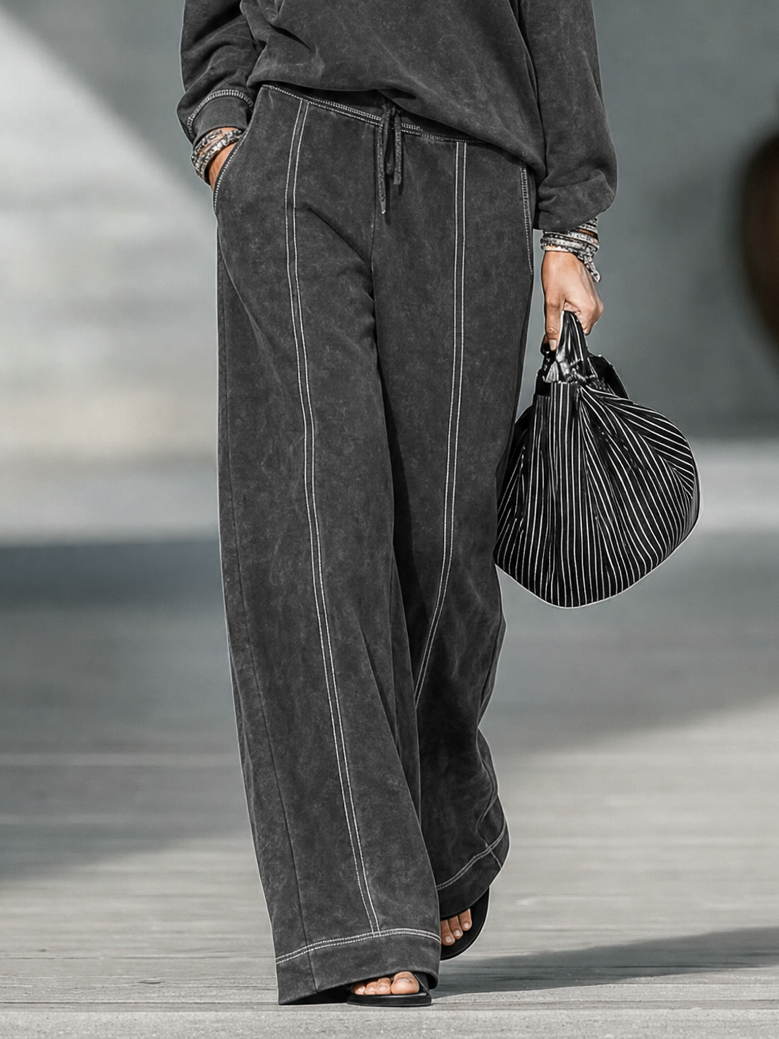 Talia | Women's One-Shoulder Sweatshirt & Pants Set