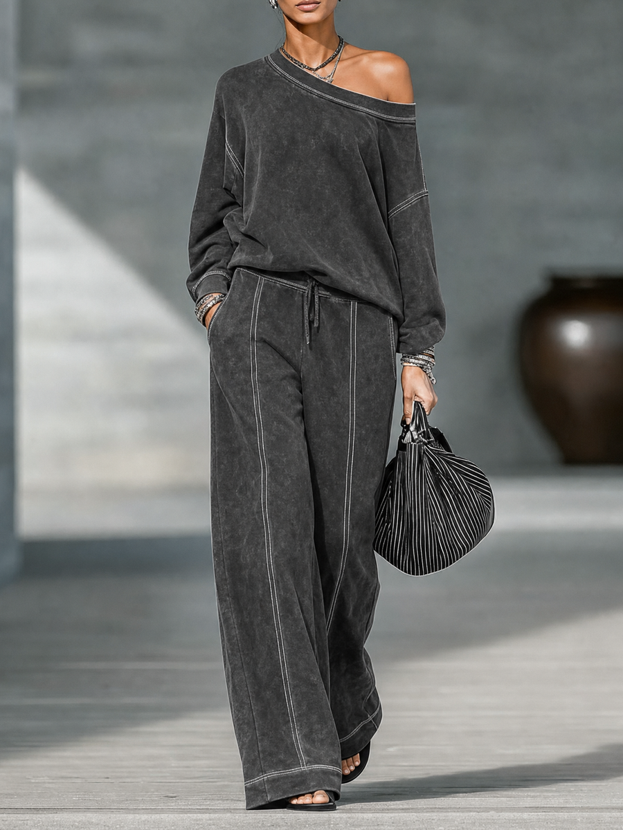 Talia | Women's One-Shoulder Sweatshirt & Pants Set