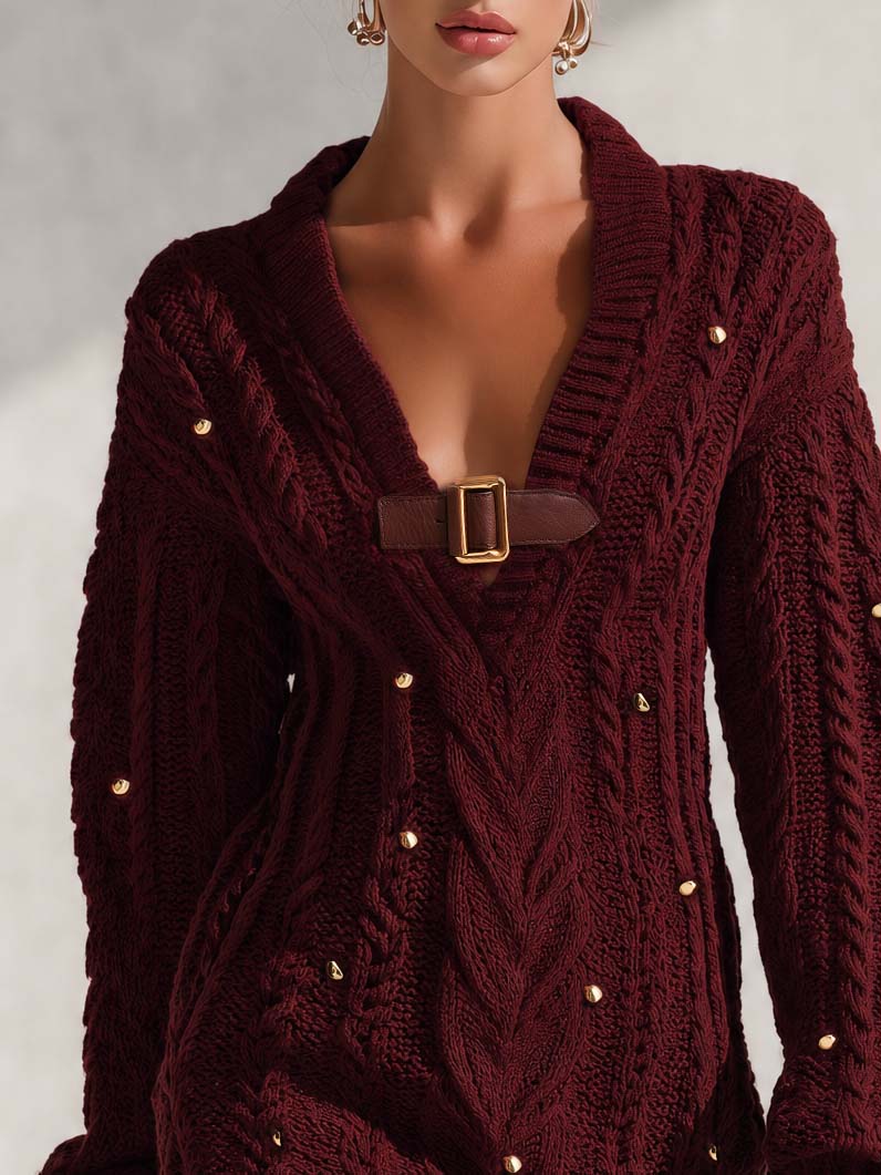 Marielle | Women's Cable-Knit Deep-V Mini Sweater Dress