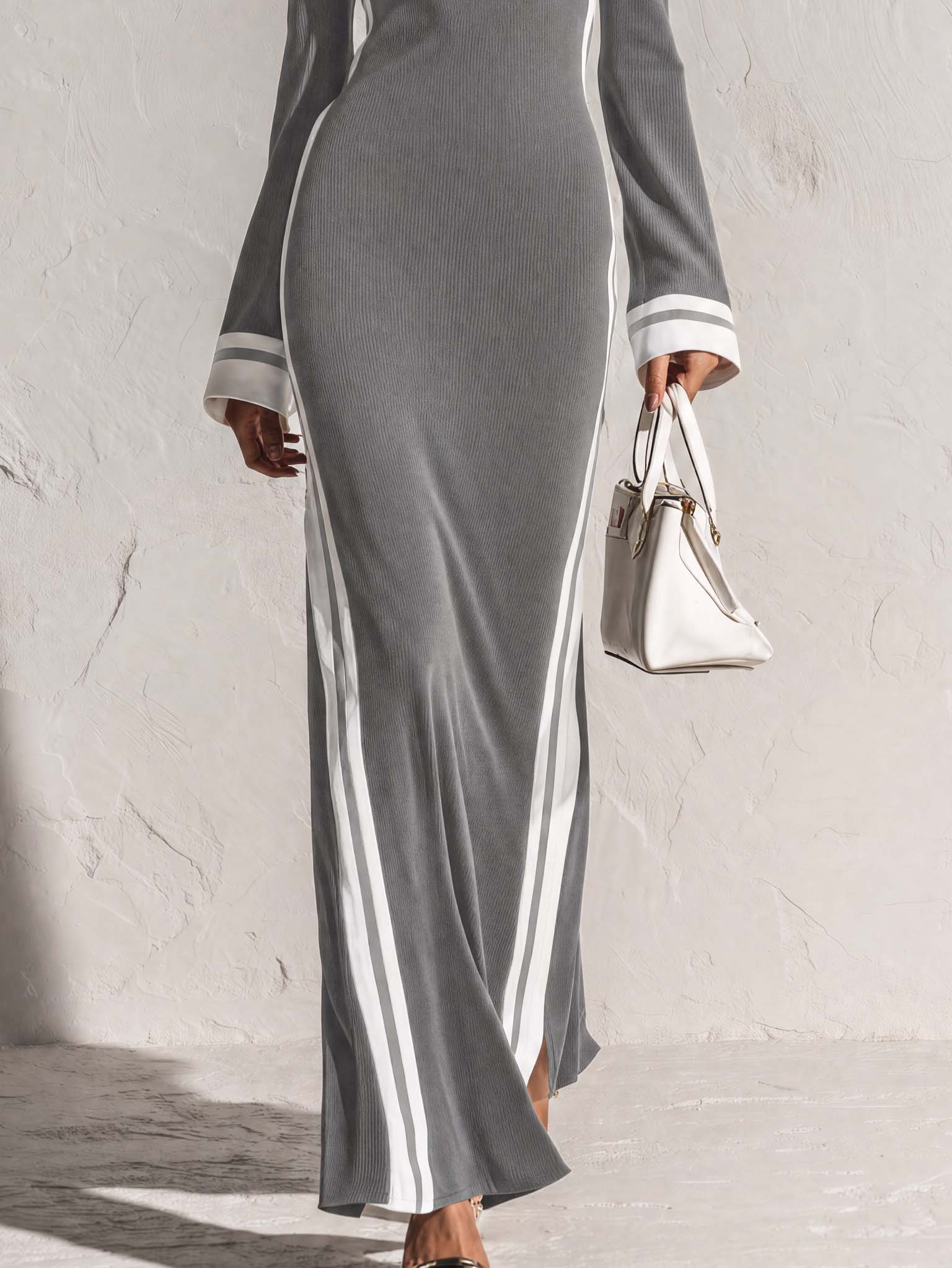 Marlowe | Women's Retro Square Neck Knit Maxi Dress