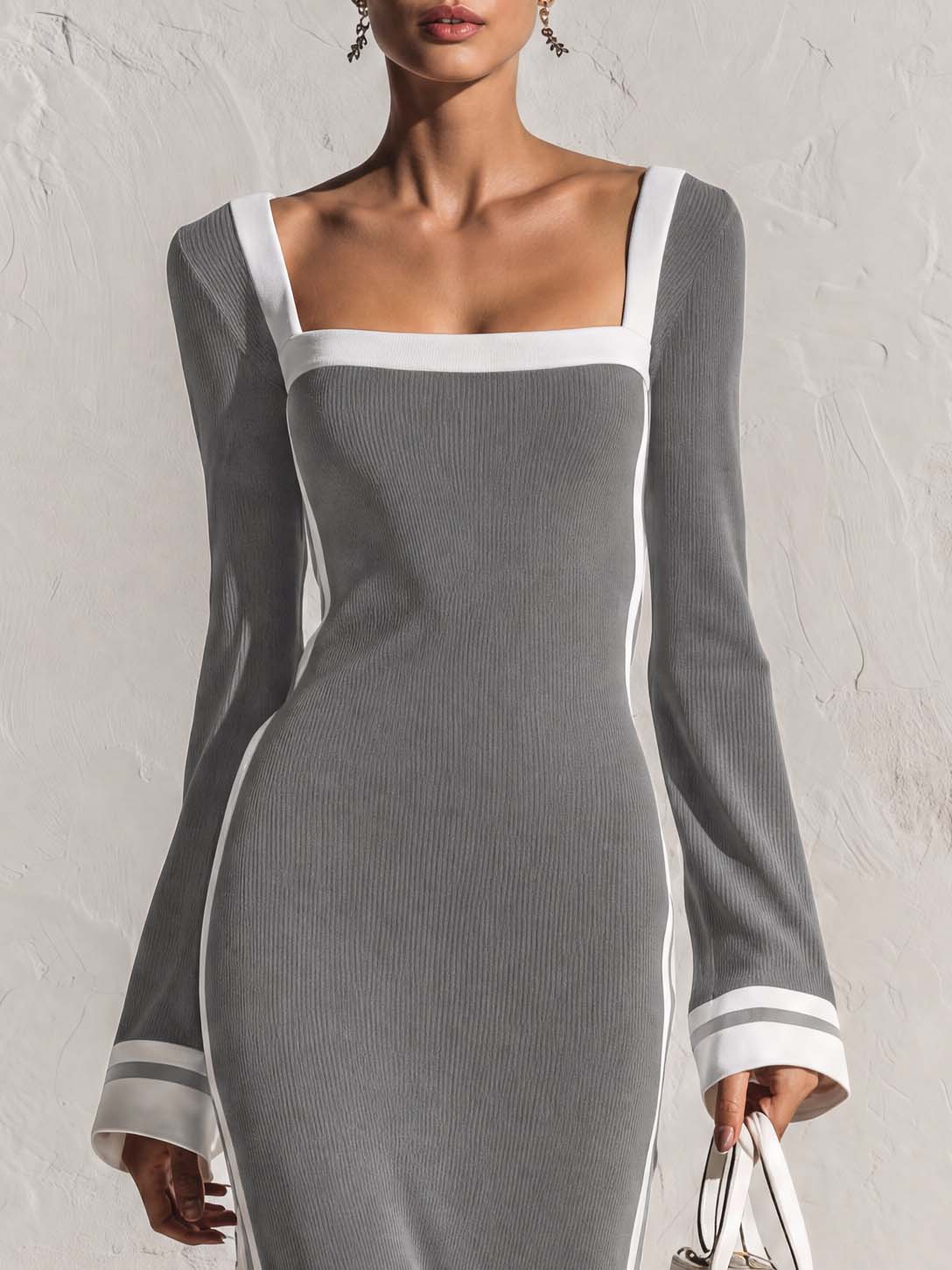 Marlowe | Women's Retro Square Neck Knit Maxi Dress