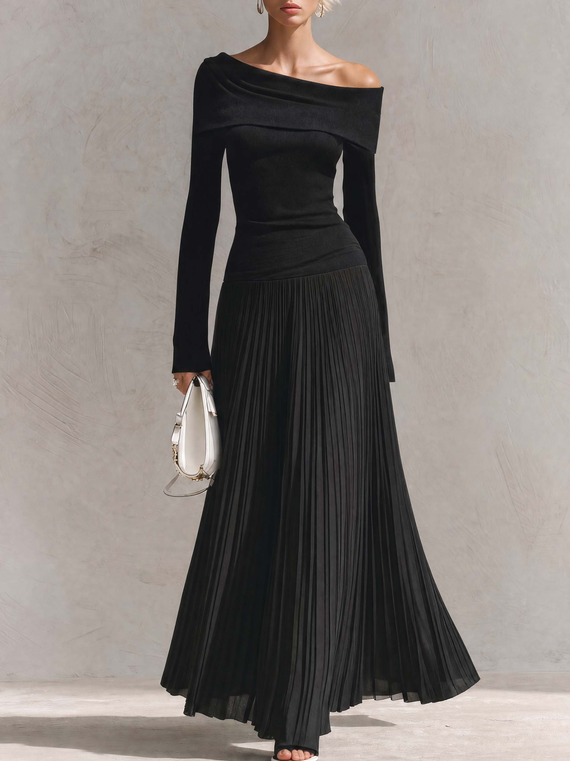 Adriane | Women's Off-Shoulder Pleated Chiffon Maxi Dress