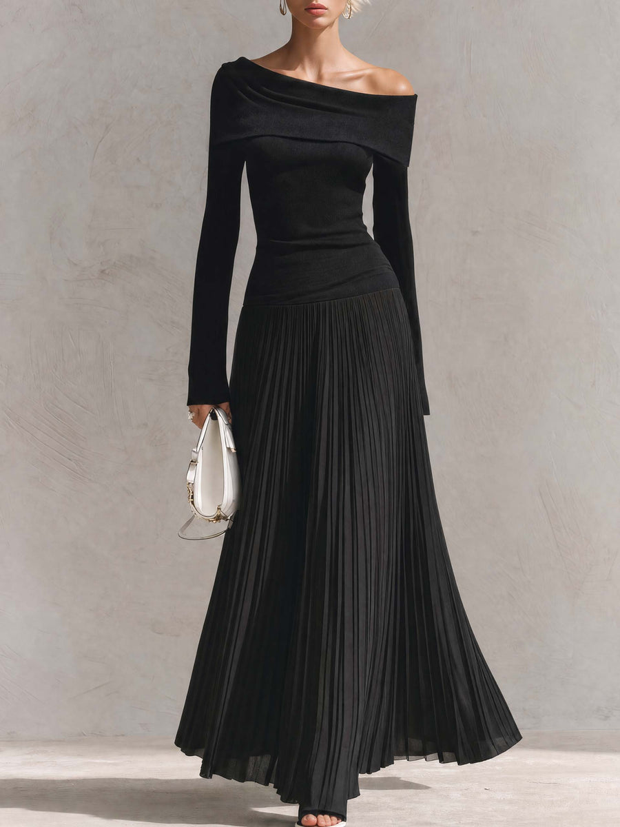 Adriane | Women's Off-Shoulder Pleated Chiffon Maxi Dress
