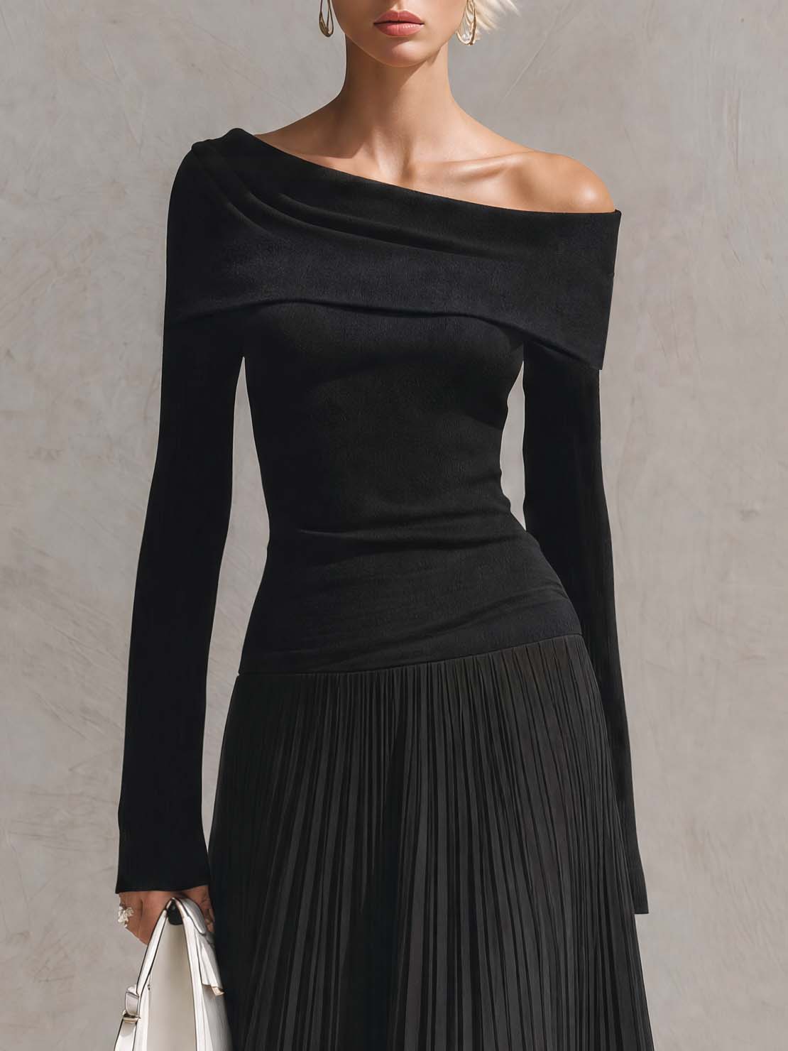 Adriane | Women's Off-Shoulder Pleated Chiffon Maxi Dress