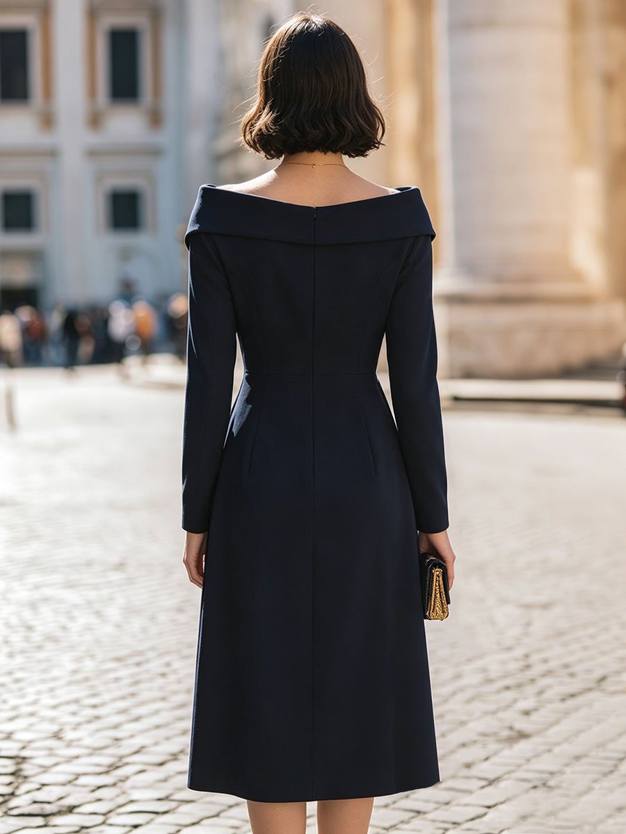 Marisol | Women's Boat-Neck Long-Sleeve Midi Dress