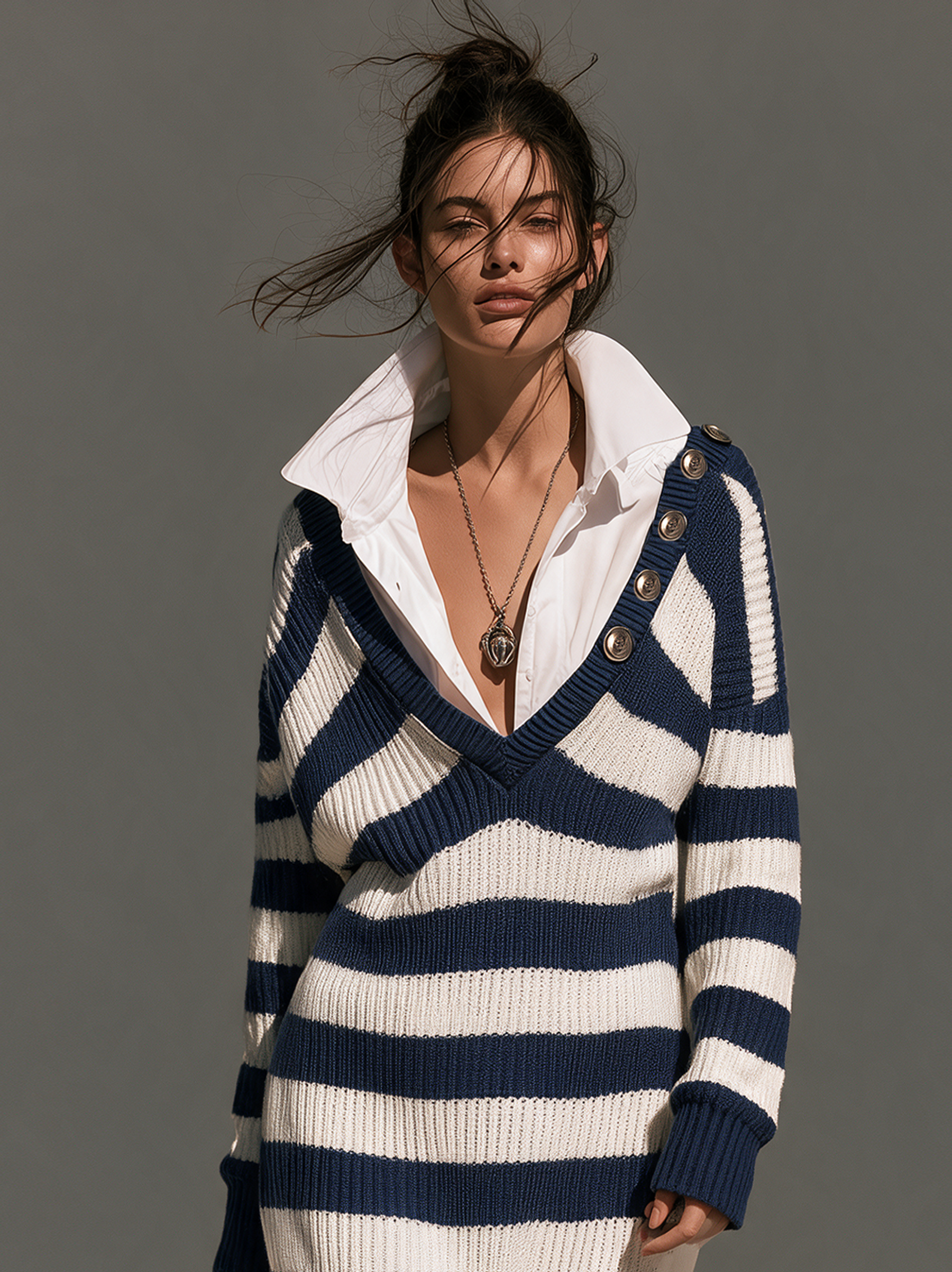 Marielle | Women's Striped Two-Piece Look Sweater Maxi Dress