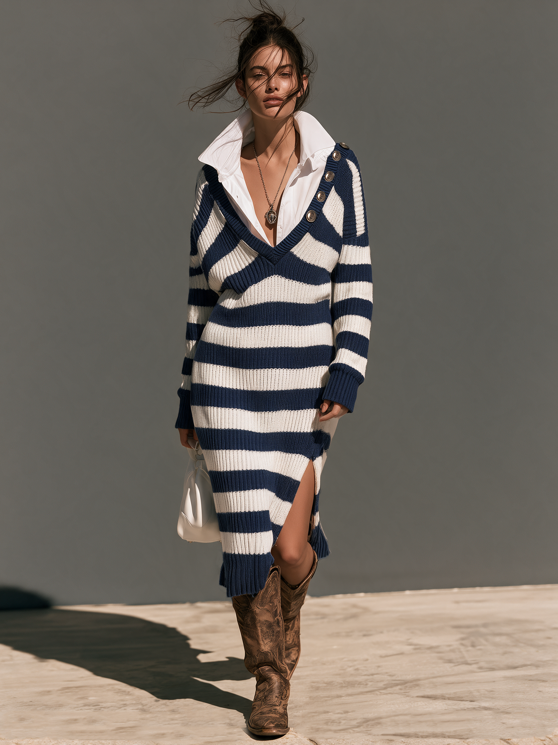 Marielle | Women's Striped Two-Piece Look Sweater Maxi Dress