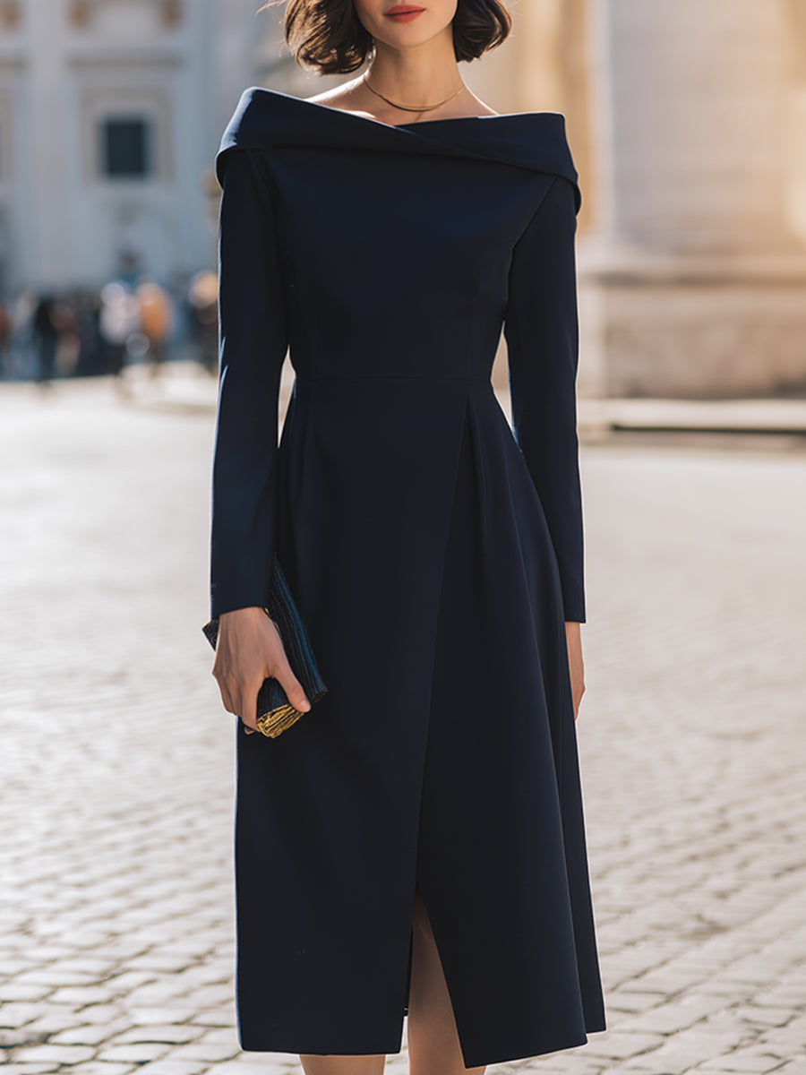 Marisol | Women's Boat-Neck Long-Sleeve Midi Dress