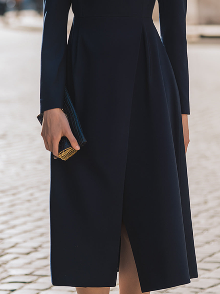 Marisol | Women's Boat-Neck Long-Sleeve Midi Dress
