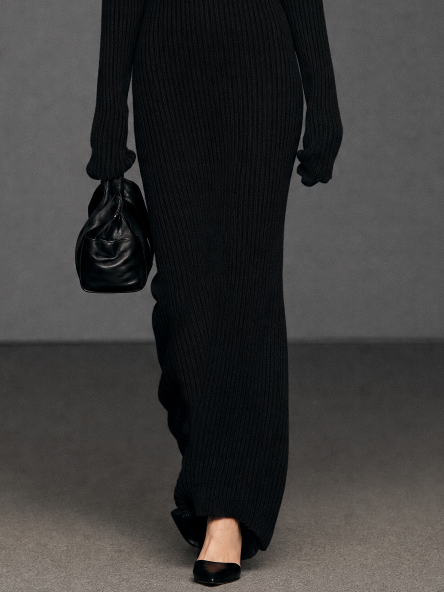 Elowen | Women's Long-Sleeve Organza-Panel Maxi Sweater Dress
