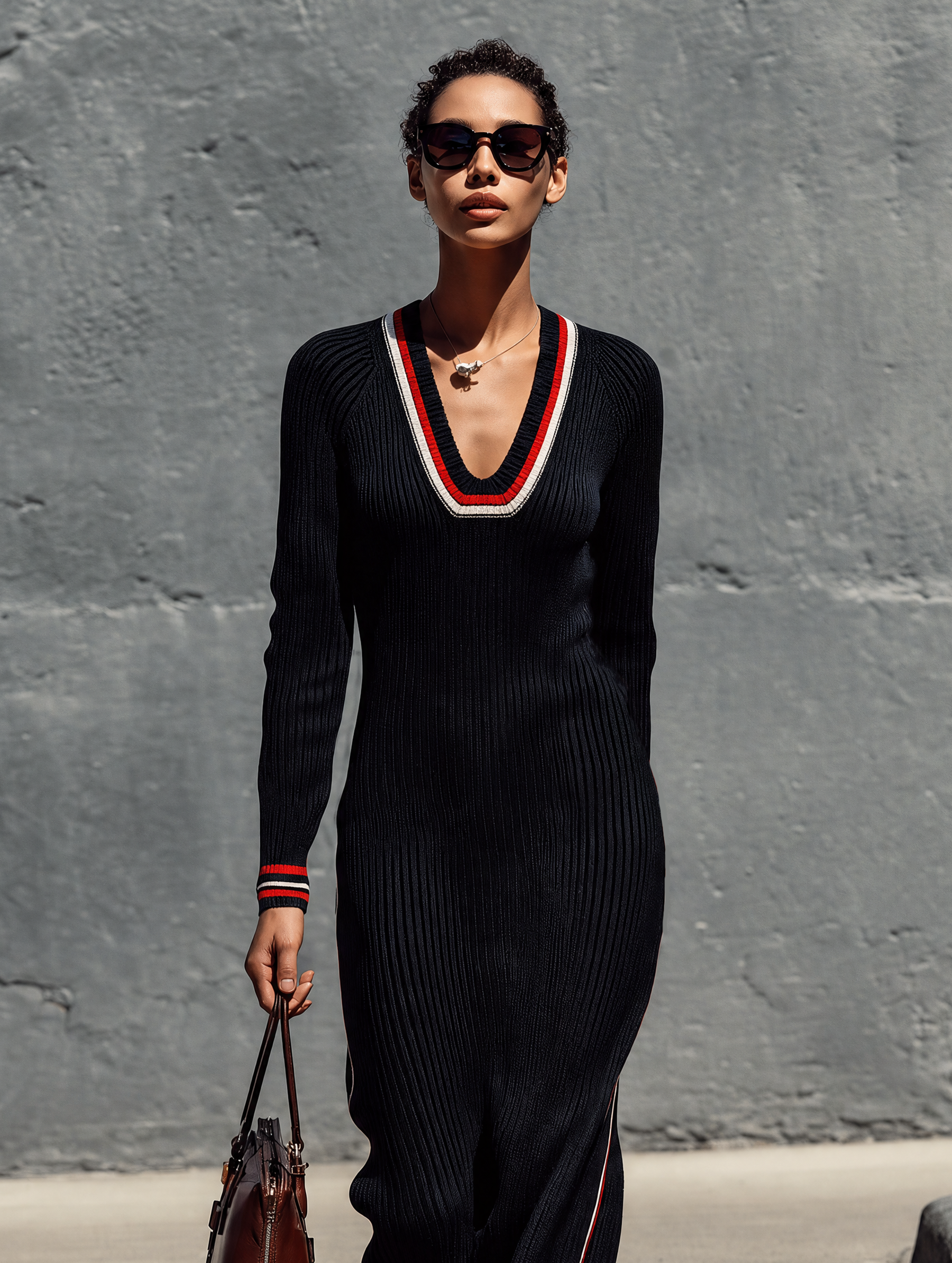 Marlowe | Women's V-Neck Knit Maxi Dress