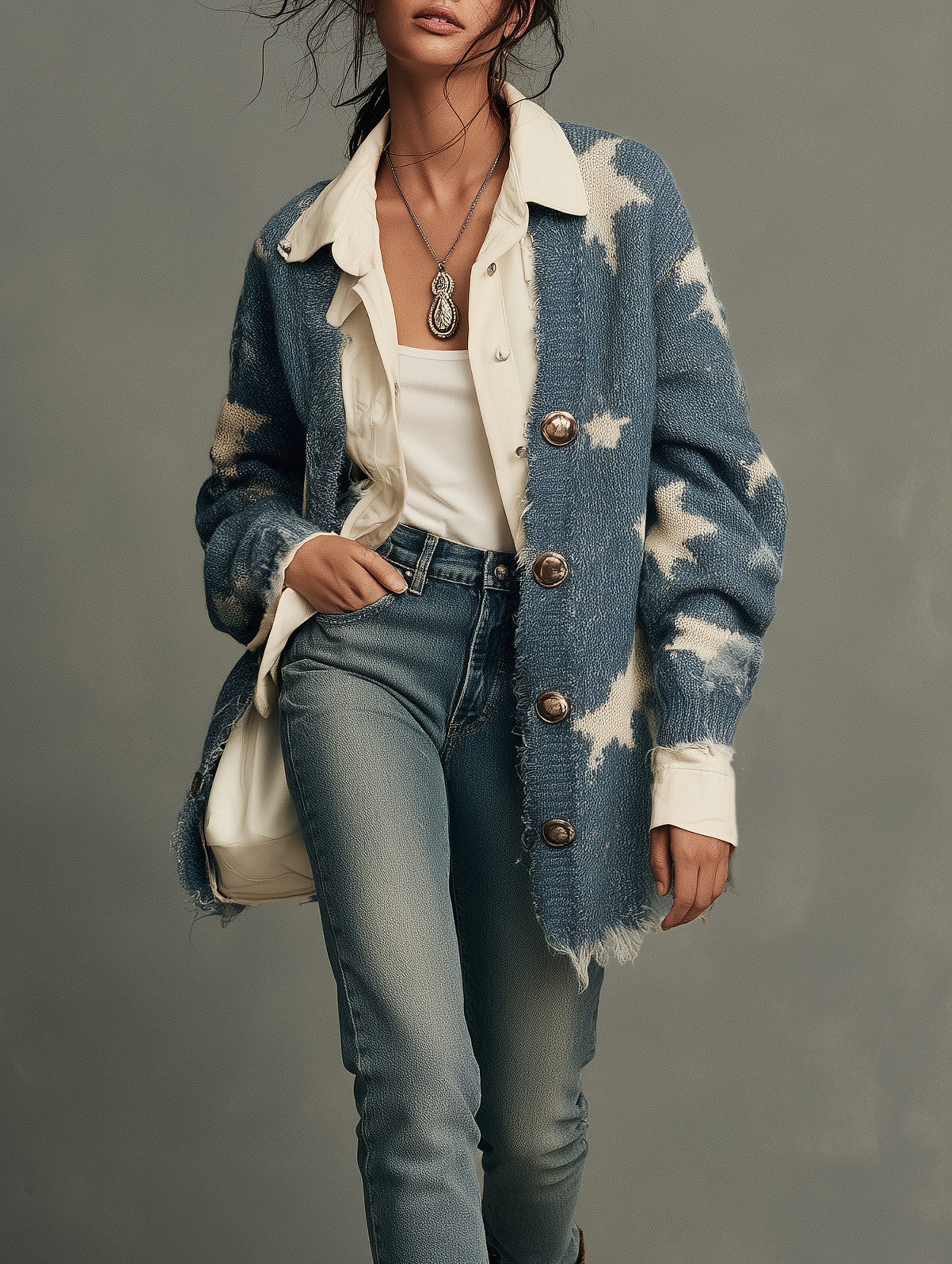 Odette | Women's Star-Jacquard Frayed-Hem Cardigan