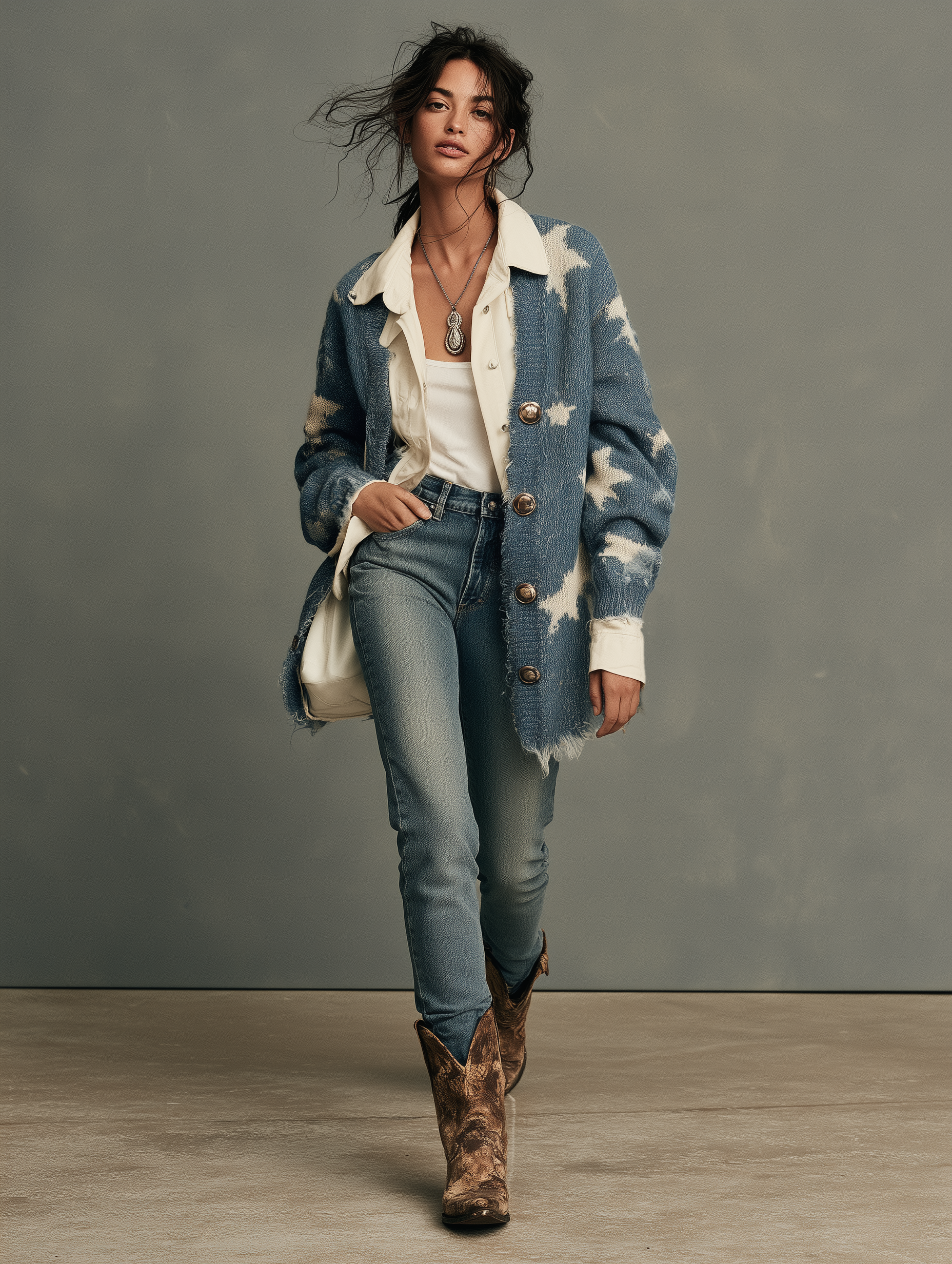 Odette | Women's Star-Jacquard Frayed-Hem Cardigan