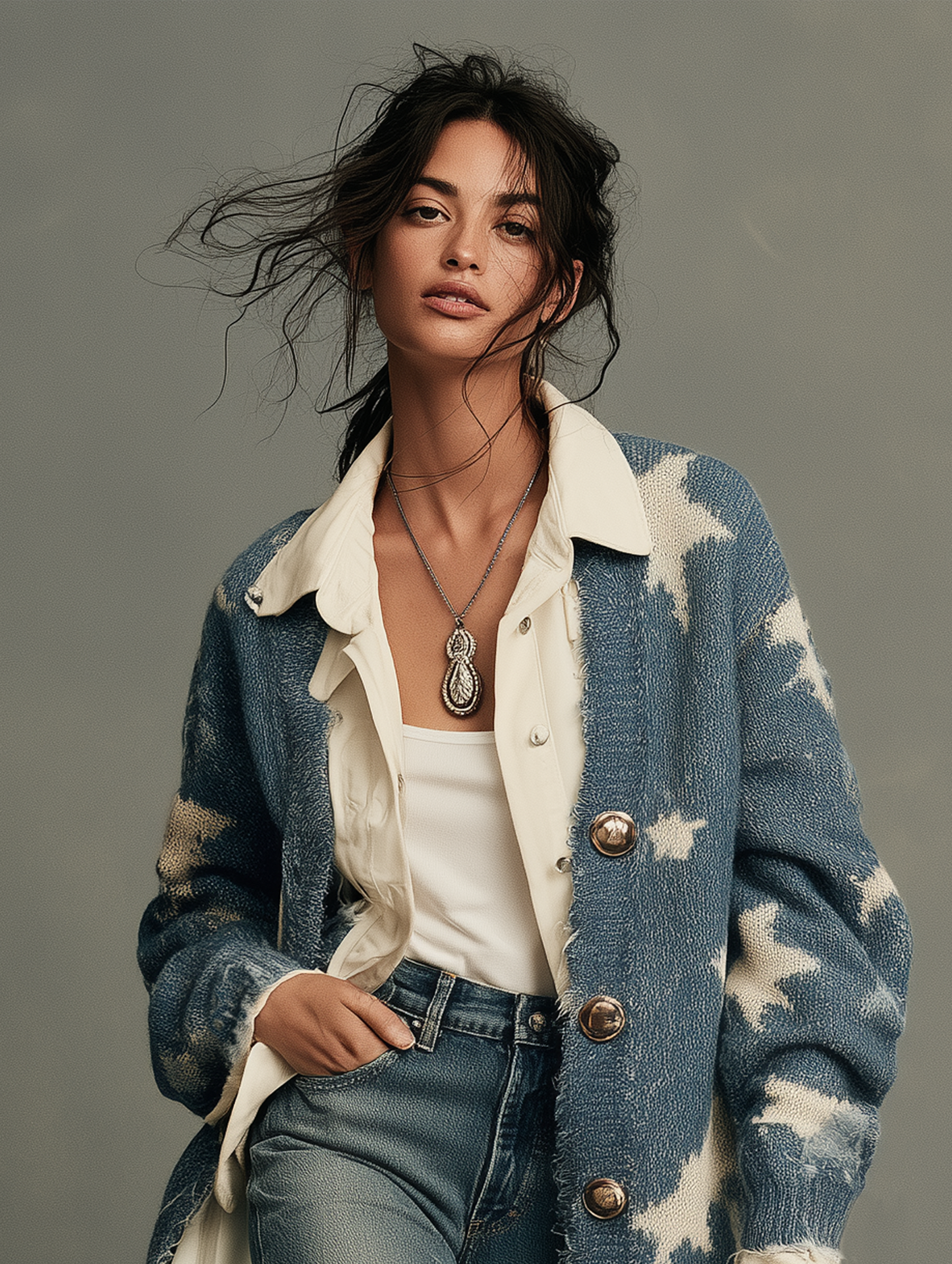 Odette | Women's Star-Jacquard Frayed-Hem Cardigan