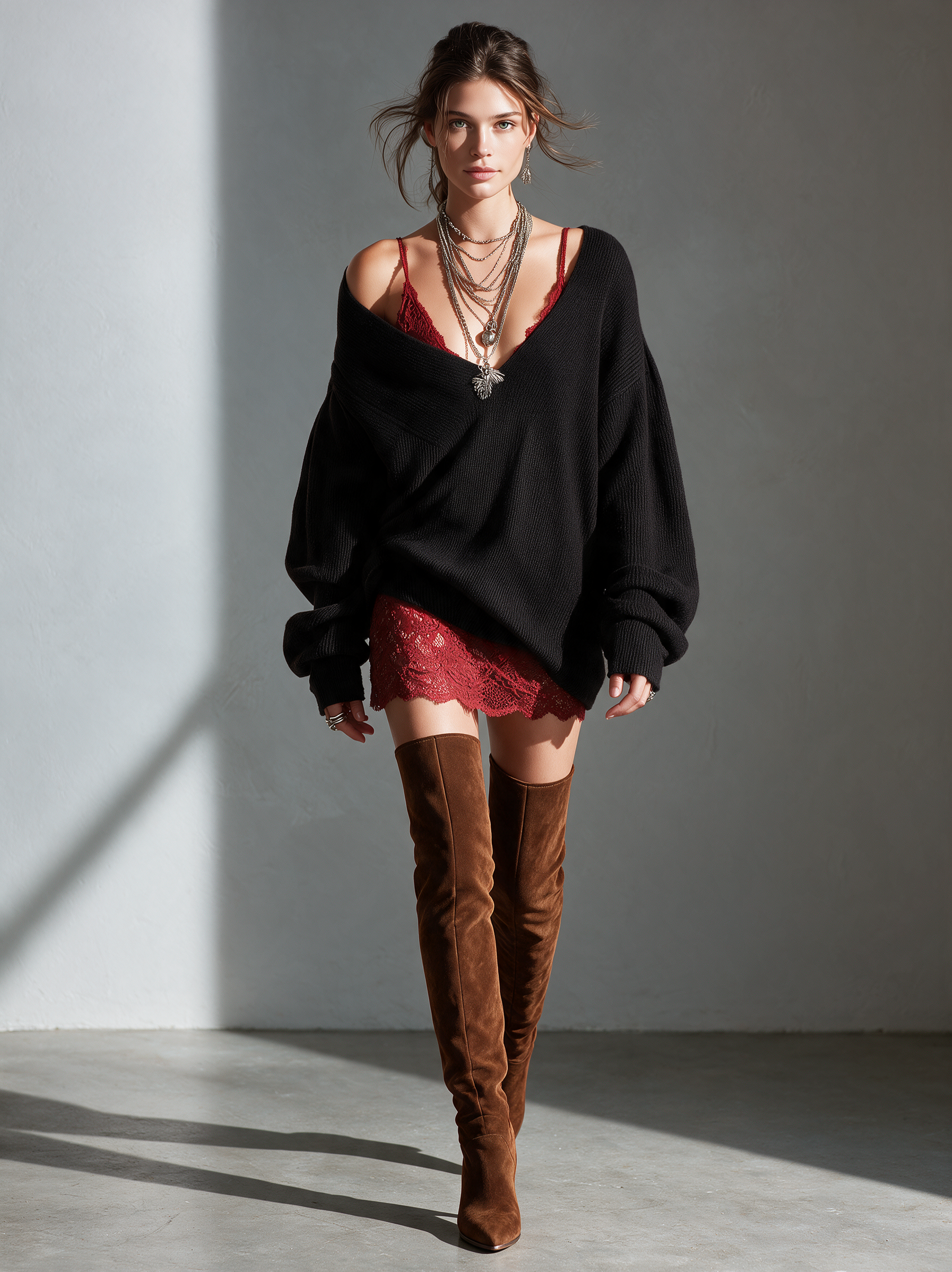 Reina | Women's Two-Piece Knit Top and Lace Camisole Dress Set