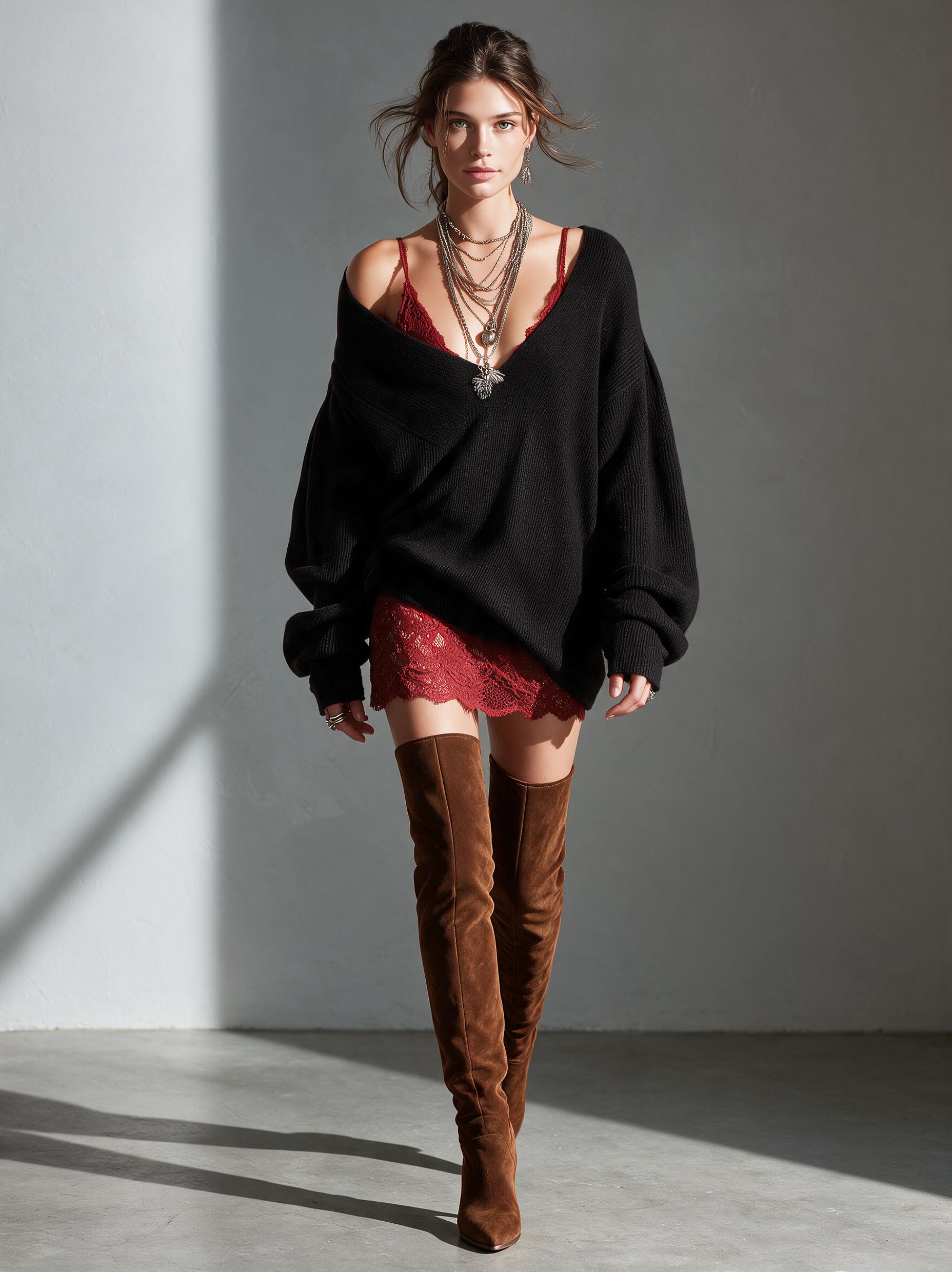 Reina | Women's Two-Piece Knit Top and Lace Camisole Dress Set