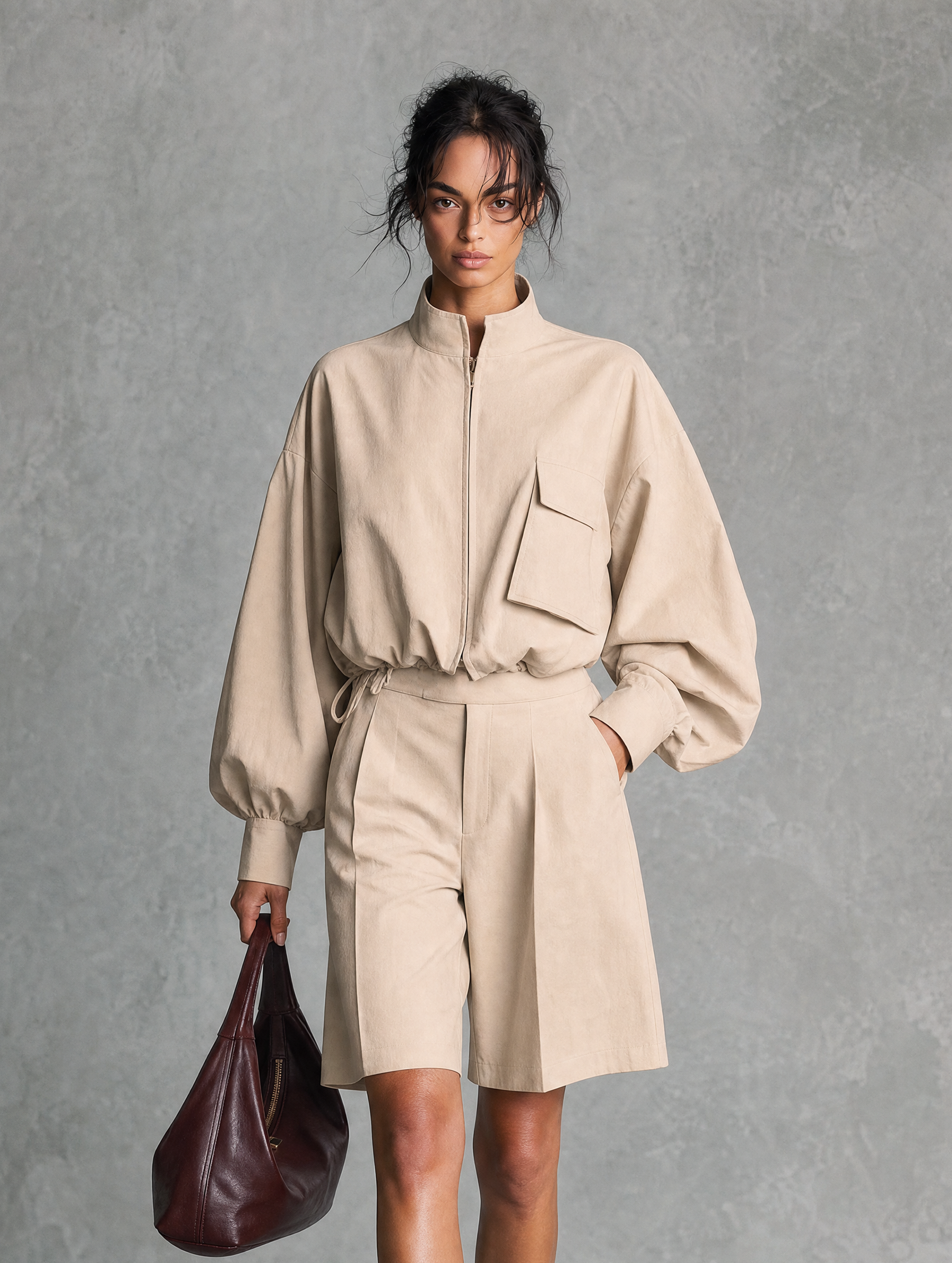 Marisol | Women's Woven Two-Piece Jacket & Shorts Set
