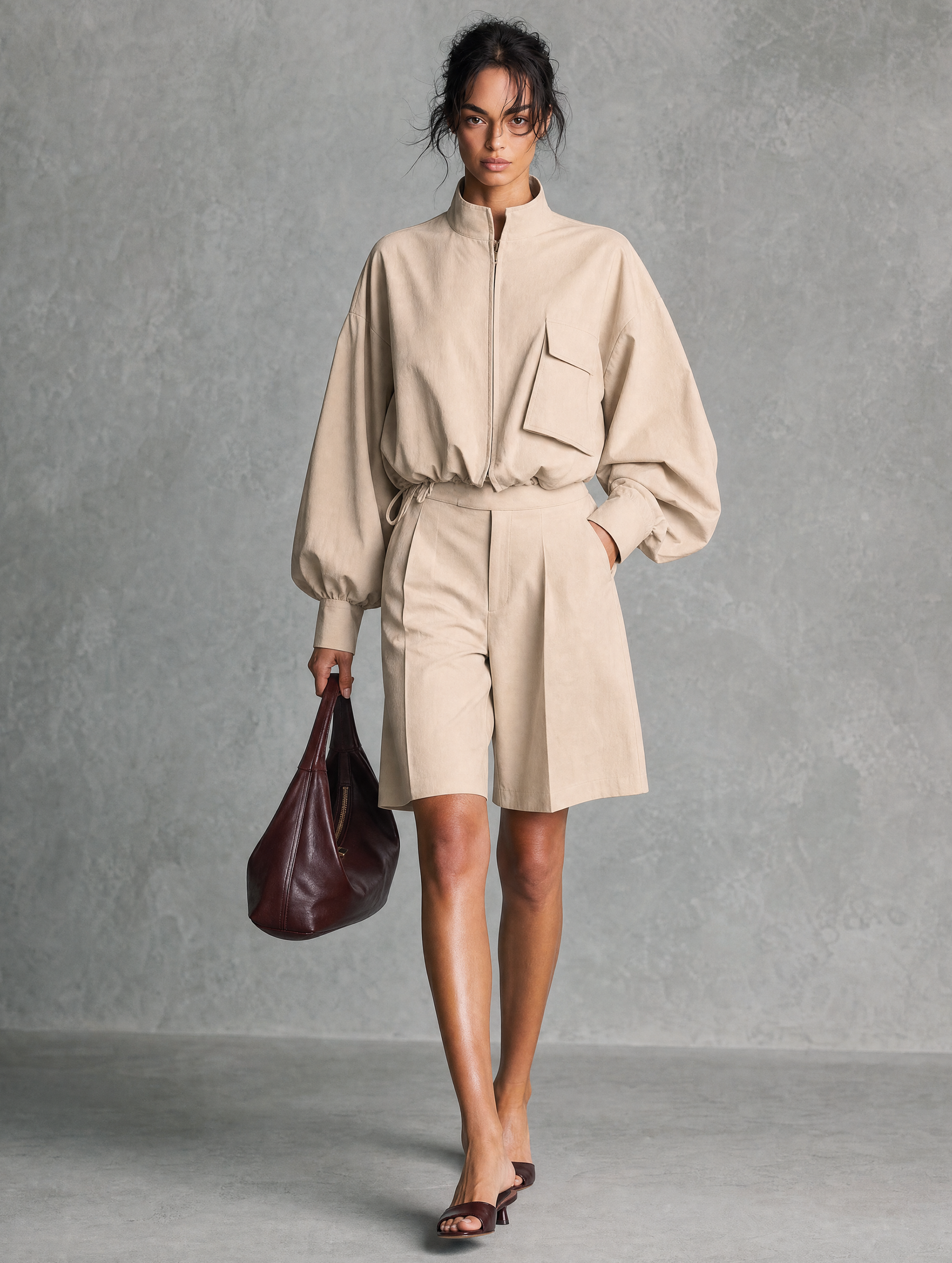Marisol | Women's Woven Two-Piece Jacket & Shorts Set