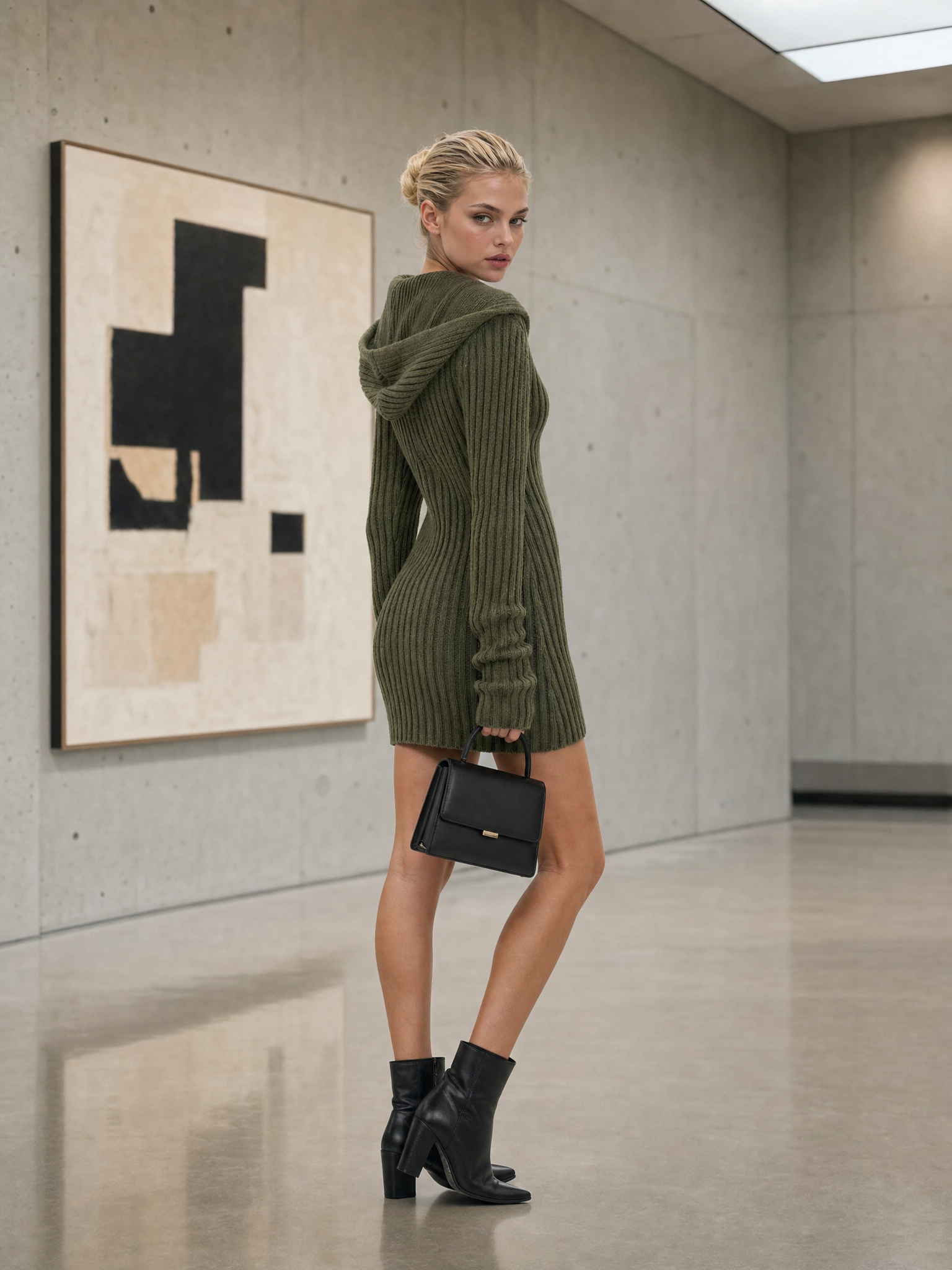Marielle | Women's Hooded Ribbed Knit Mini Dress