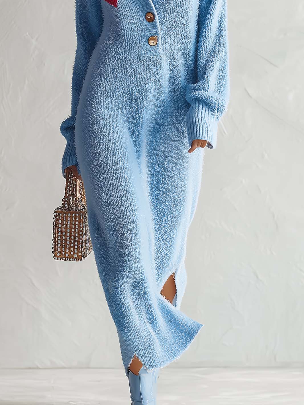 Josephine | Women's Heart-Motif Fuzzy Knit Maxi Sweater Dress
