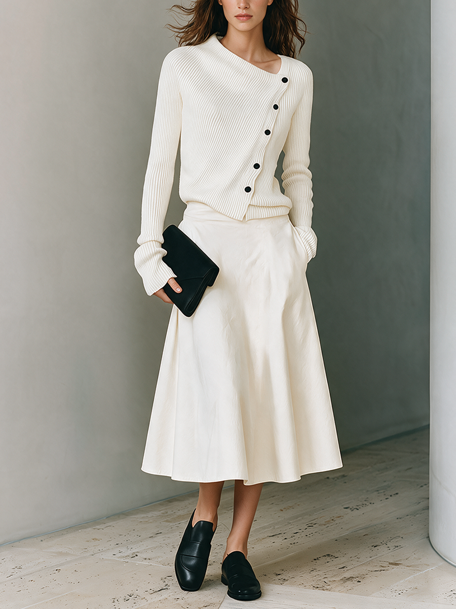 Adeline | Women's Knit Top & A-Line Midi Skirt Set