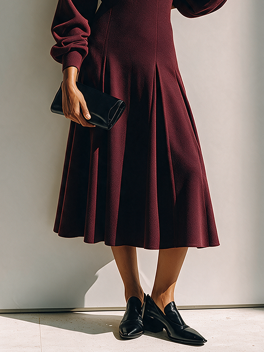 Adalyn | Women's U-Neck Midi Dress with Lantern Sleeves