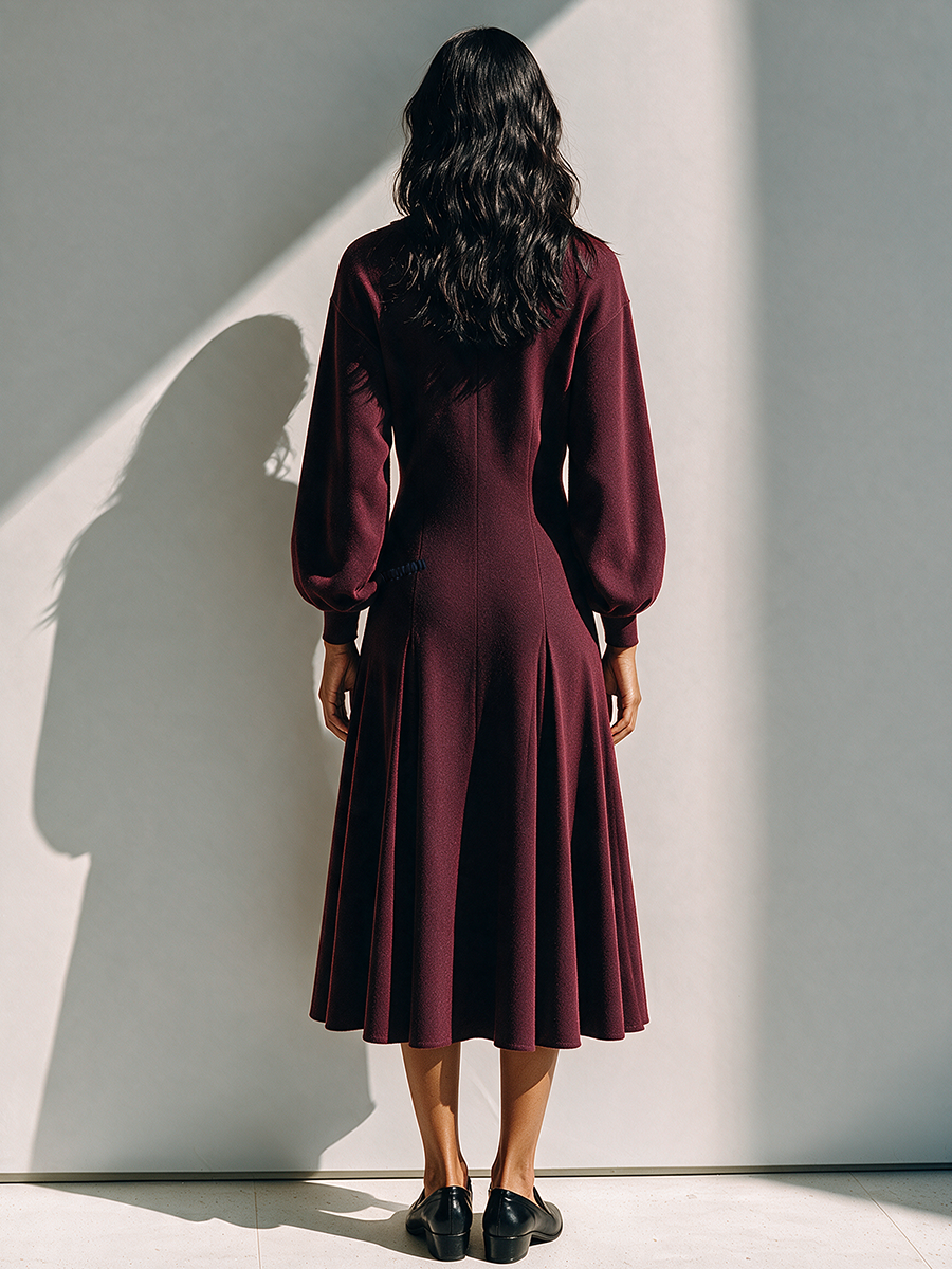 Adalyn | Women's U-Neck Midi Dress with Lantern Sleeves
