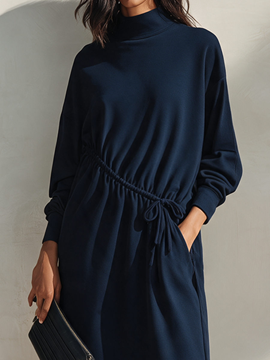 Adriana | Women's Drawstring Mock-Neck Midi Dress