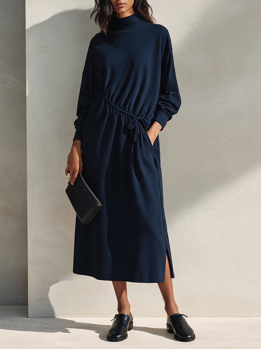 Adriana | Women's Drawstring Mock-Neck Midi Dress