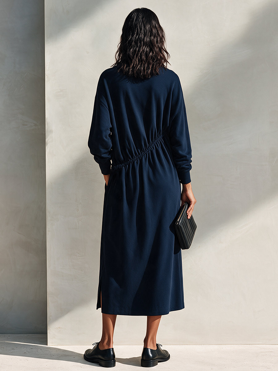 Adriana | Women's Drawstring Mock-Neck Midi Dress