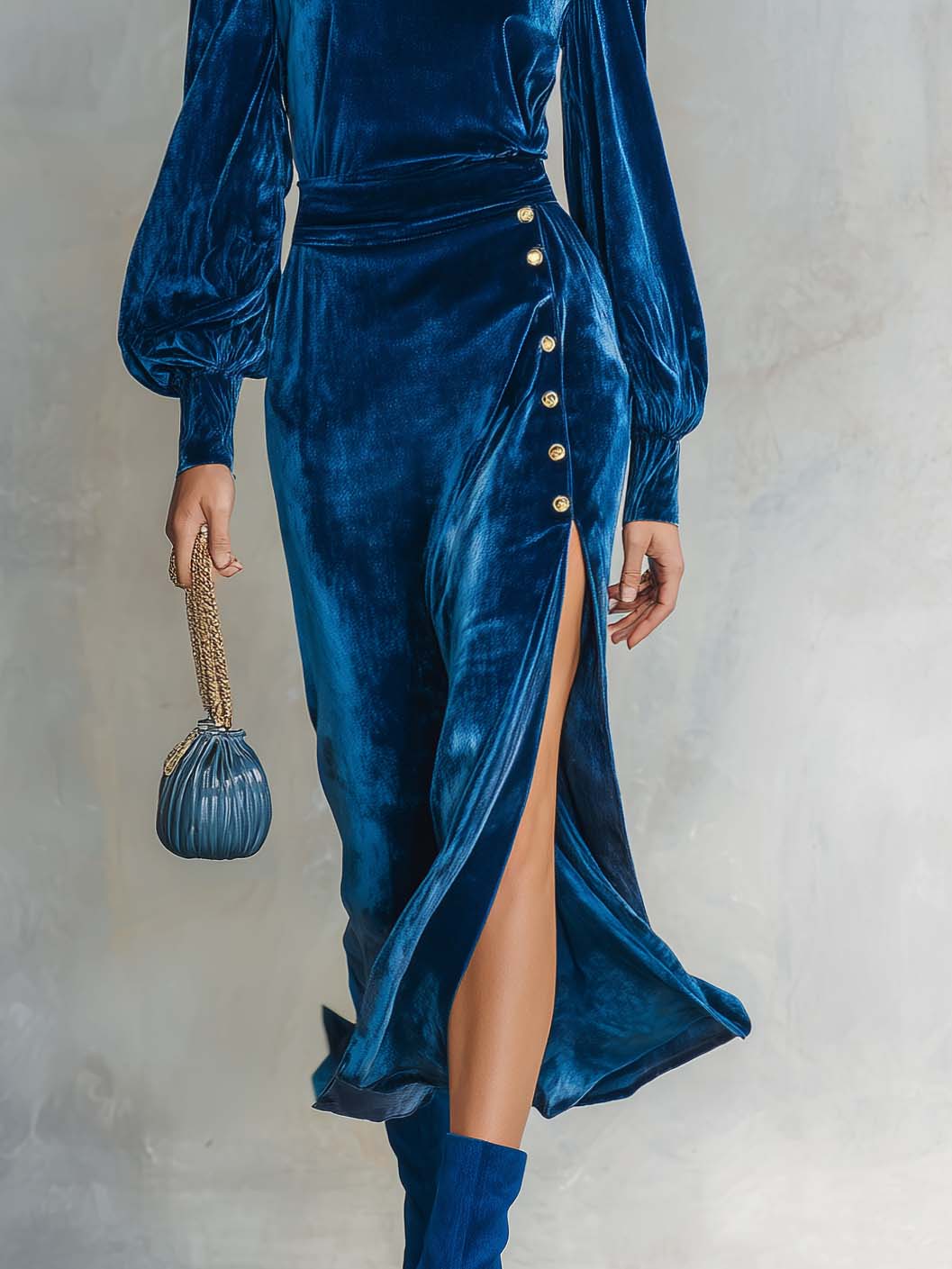 Vivienne | Women's Bishop-Sleeve Wrap Velvet Midi Dress