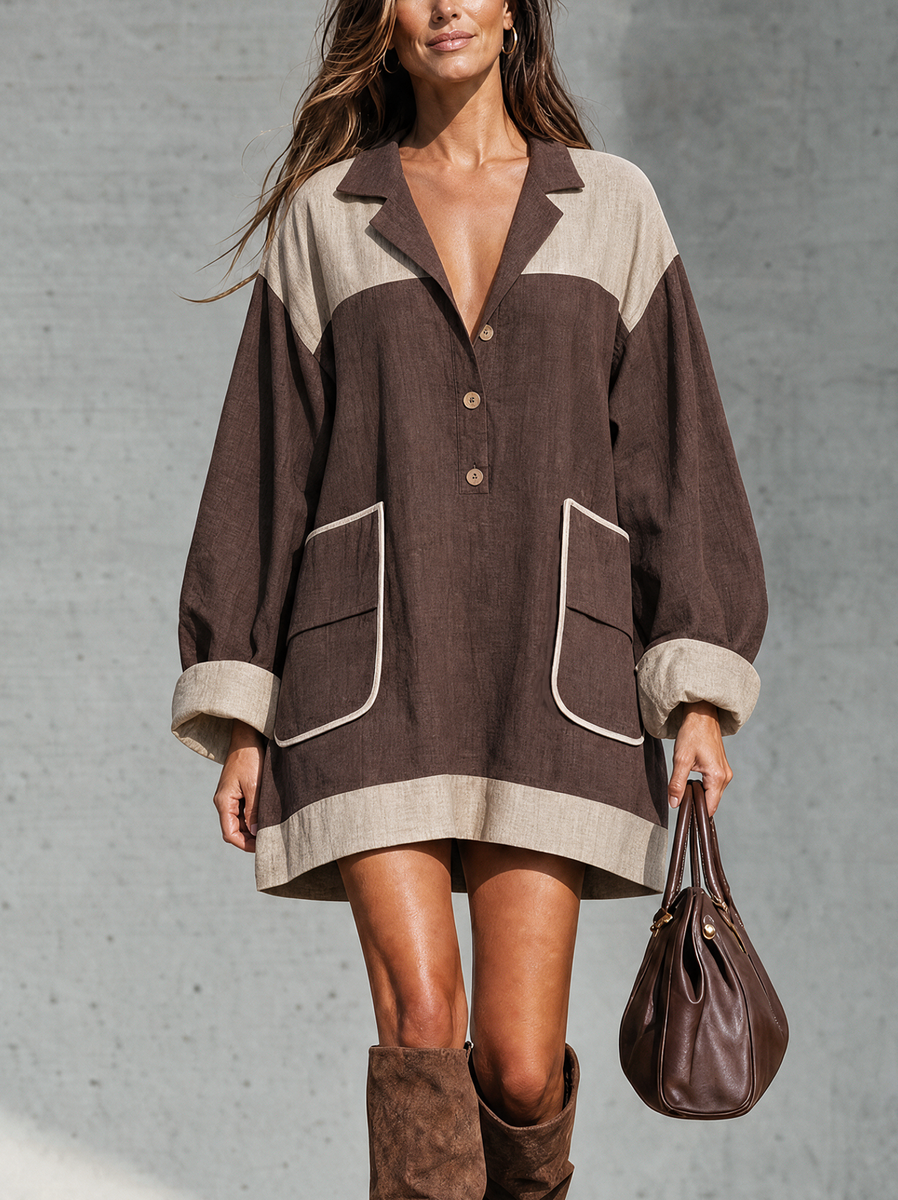 Marisela | Women's Color-Block Long-Sleeve Mini Dress