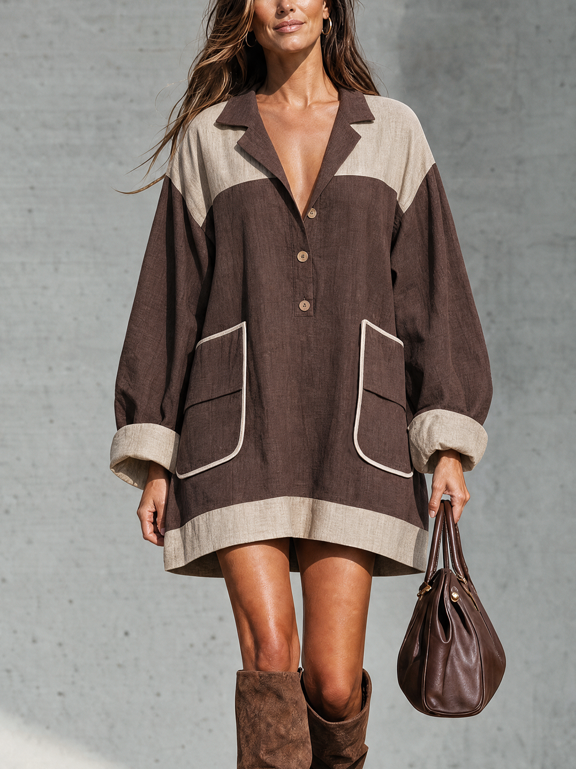 Marisela | Women's Color-Block Long-Sleeve Mini Dress