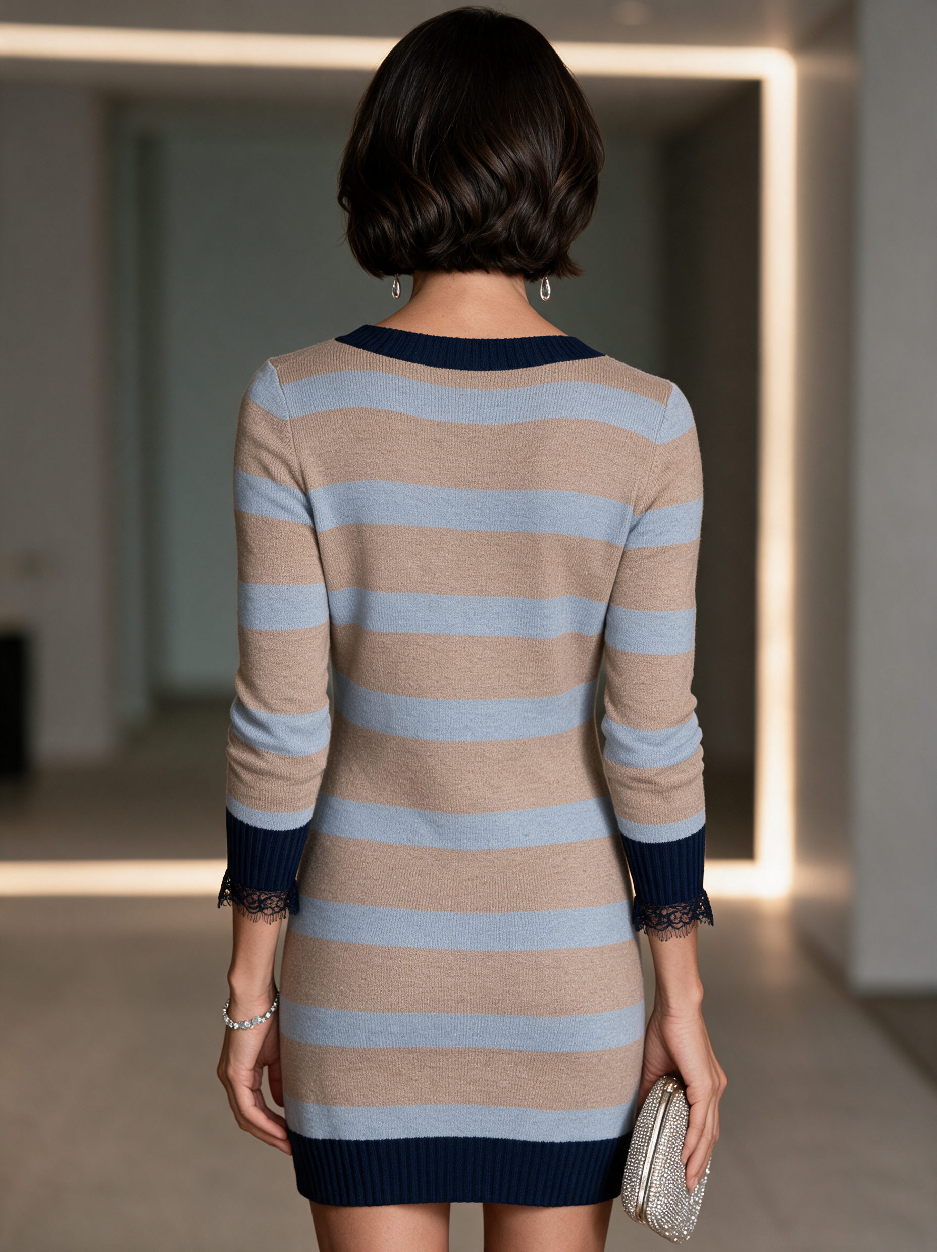 Marina | Women's Striped Zip-Front Knit Mini Dress