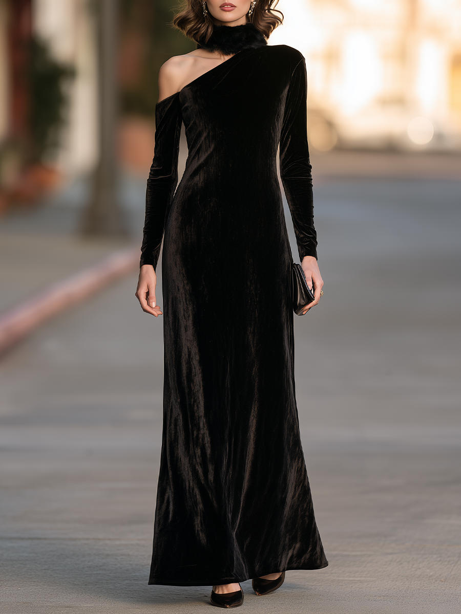 Valentina | Women's One-Shoulder Velvet Maxi Dress