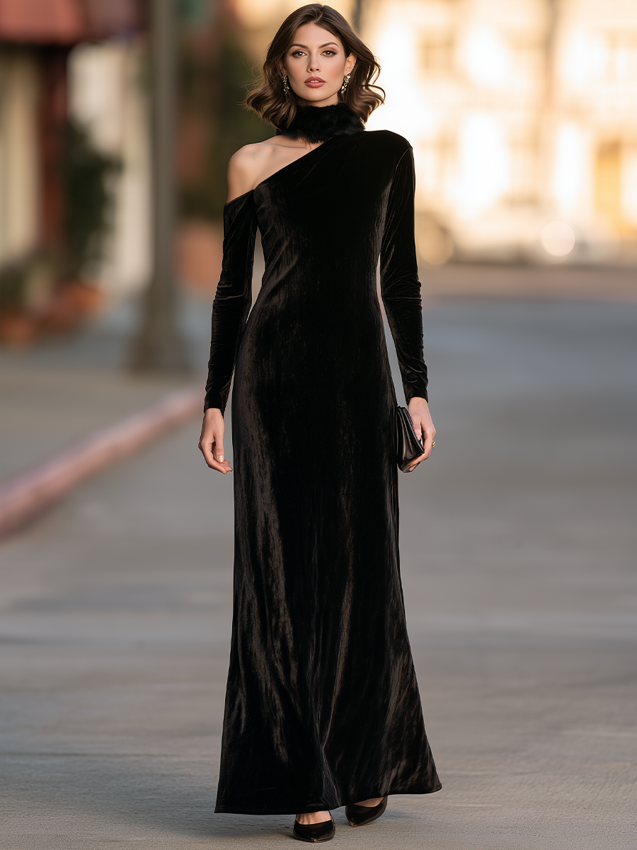 Valentina | Women's One-Shoulder Velvet Maxi Dress