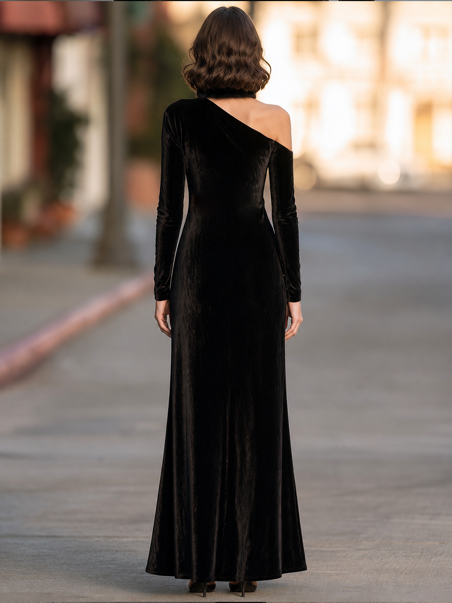 Valentina | Women's One-Shoulder Velvet Maxi Dress