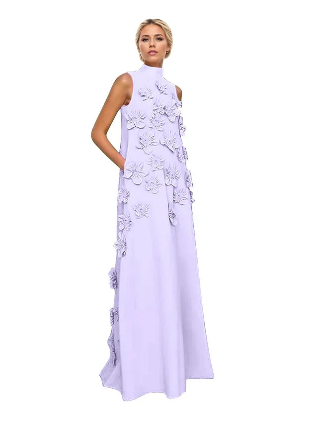 Adriana | Women's High-Neck 3D Floral Wedding Dress