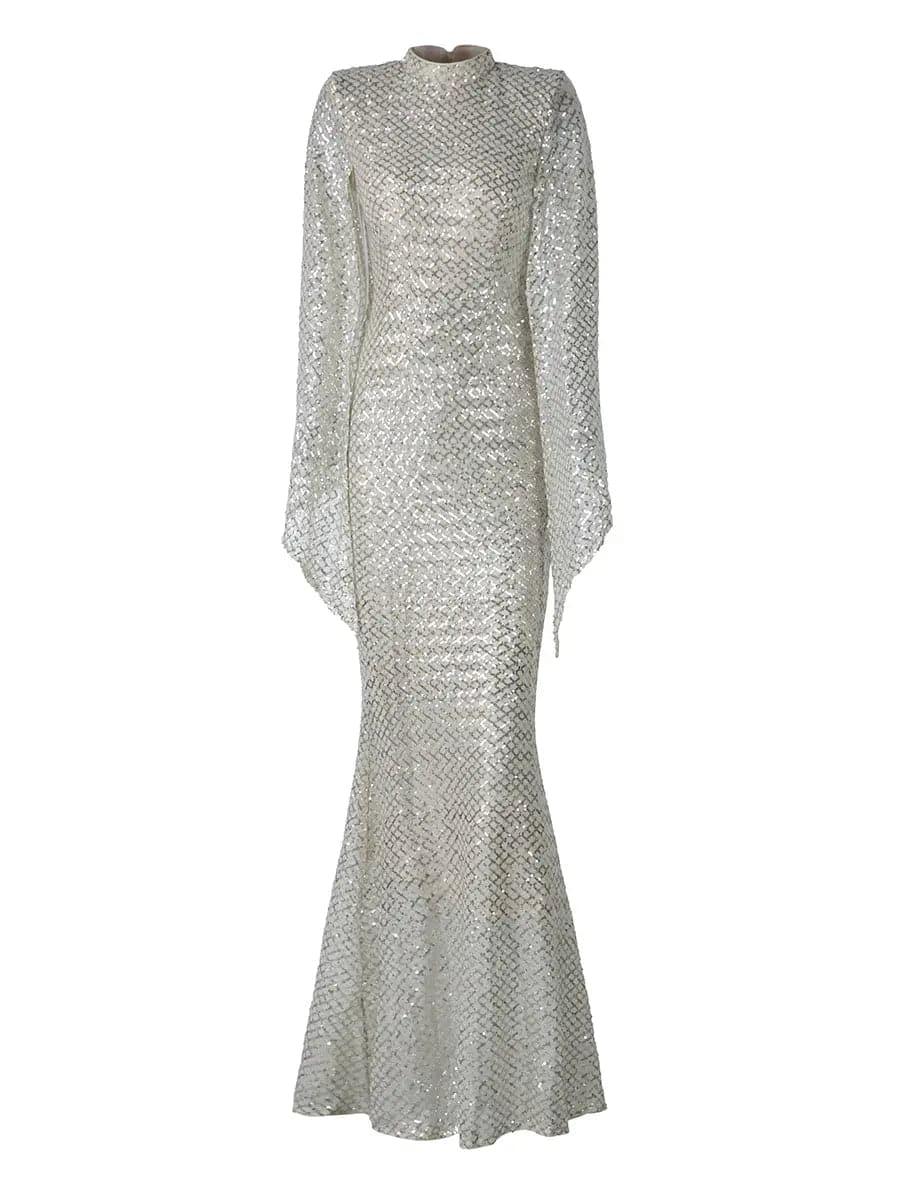 Xiomara | Women's Sequin Bell Sleeve Mermaid Evening Gown