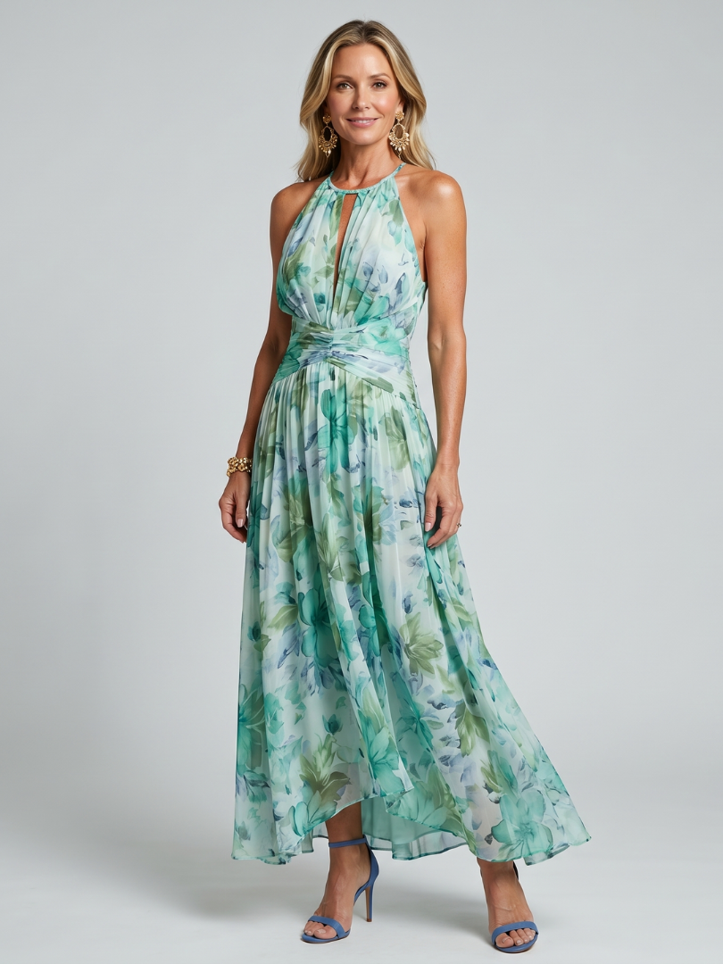 Portia | Women's Pleated Halter Midi Dress